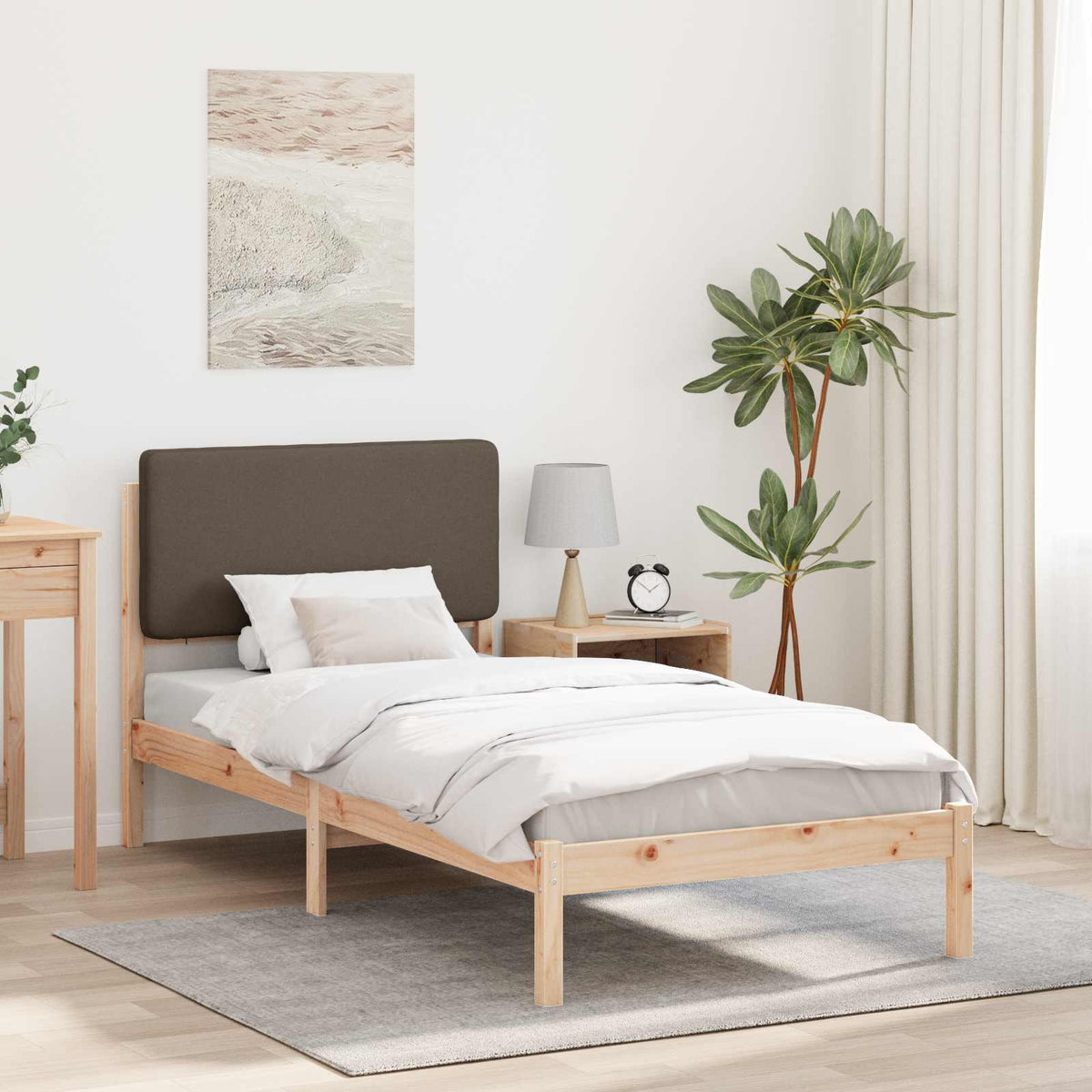 Sengestel med Polstret Hovedgavl Gråbrun 80 x 200 cm
