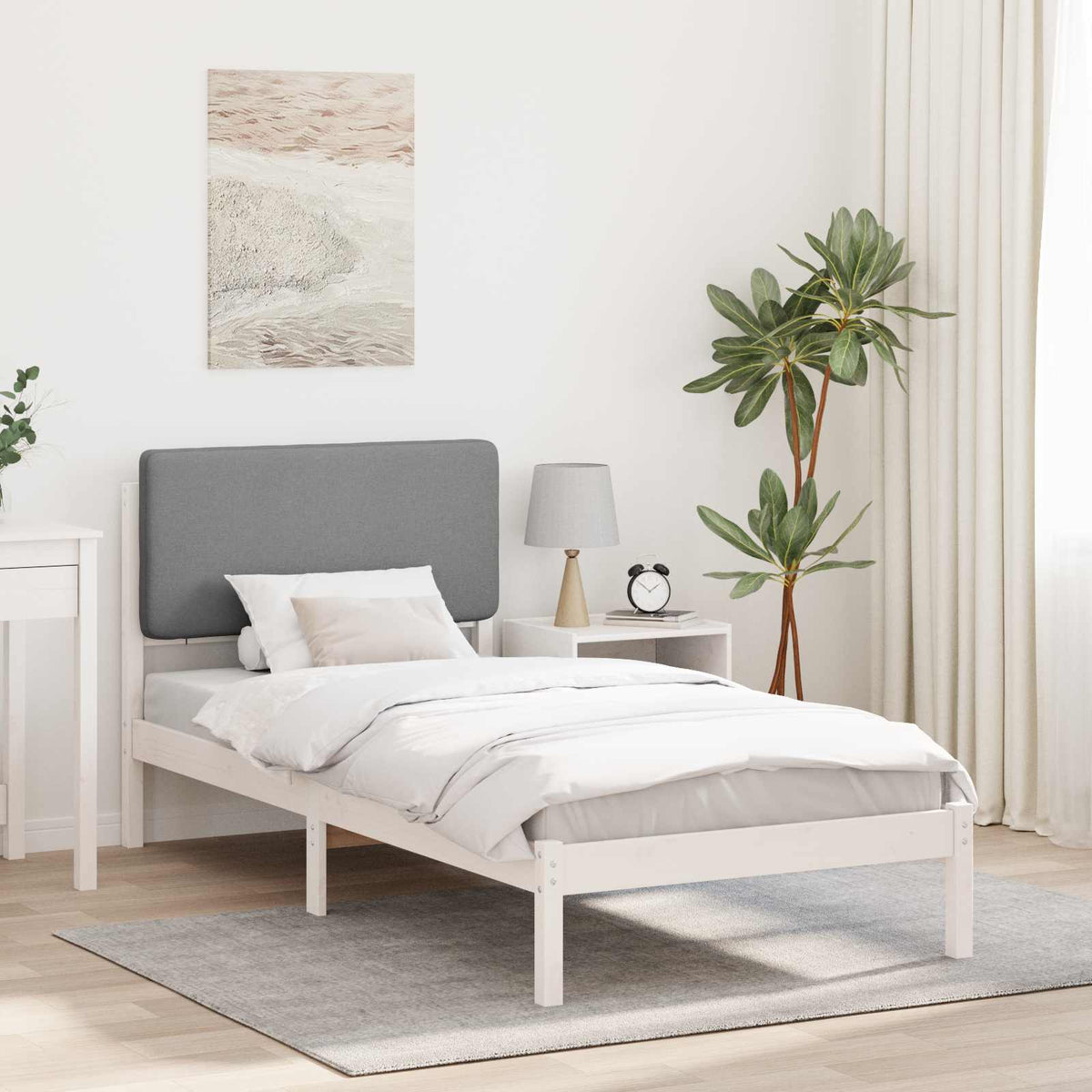 Sengestel med Polstret Hovedgavl Lysegrå 80 x 200 cm