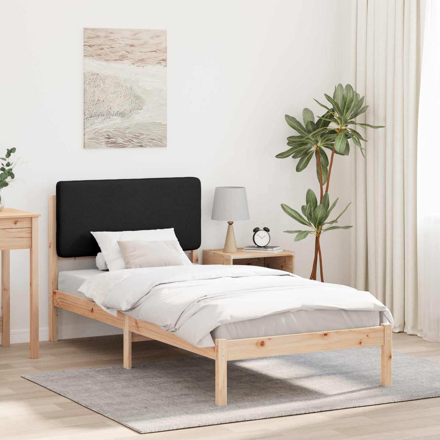 Sengestel med Polstret Hovedgavl Sort 90 x 190 cm