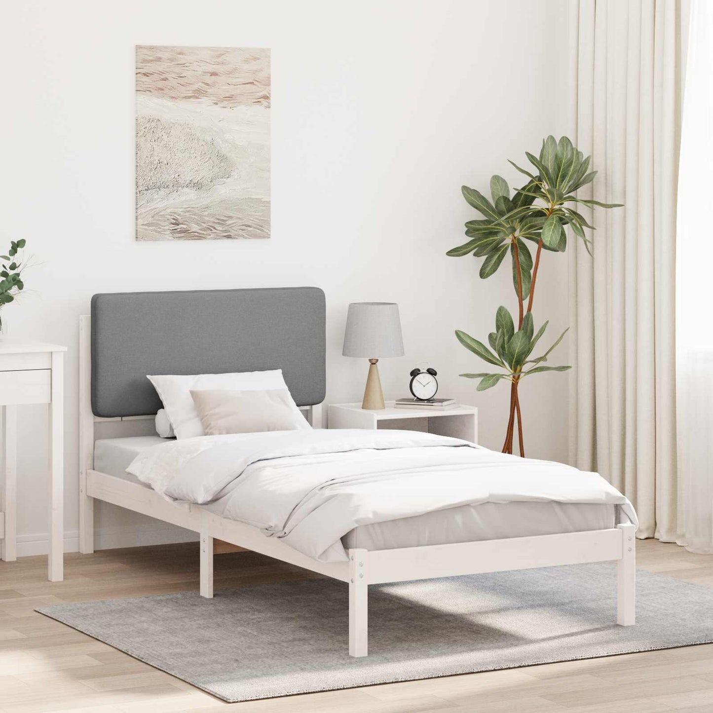 Sengestel med Polstret Hovedgavl Lysegrå 90 x 190 cm