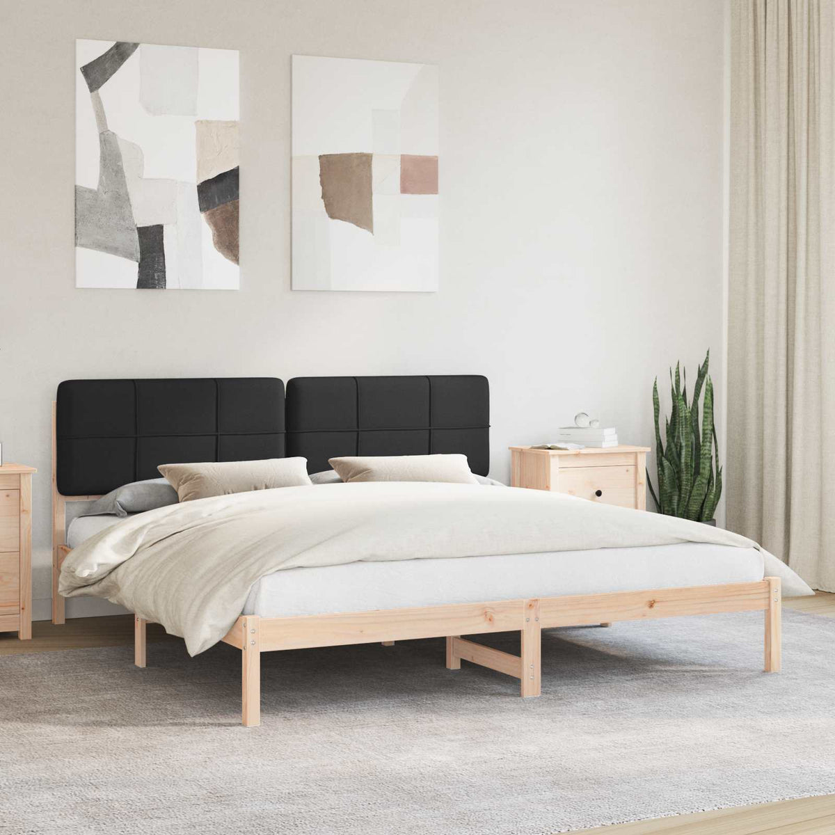 Sengestel med Polstret Hovedgavl Sort 180 x 200 cm