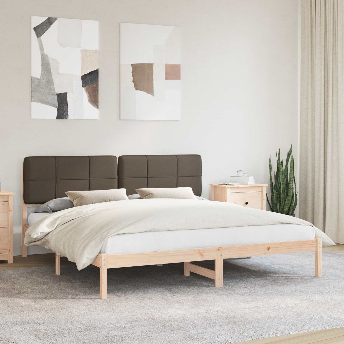 Sengestel med Polstret Hovedgavl Gråbrun 180 x 200 cm