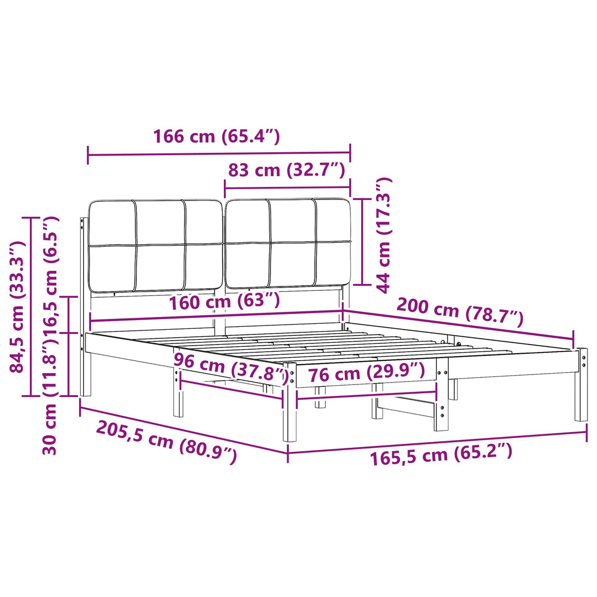 Sengestel med Polstret Hovedgavl Sort 160 x 200 cm