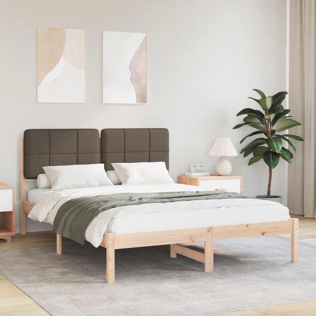 Sengestel med Polstret Hovedgavl Gråbrun 160 x 200 cm