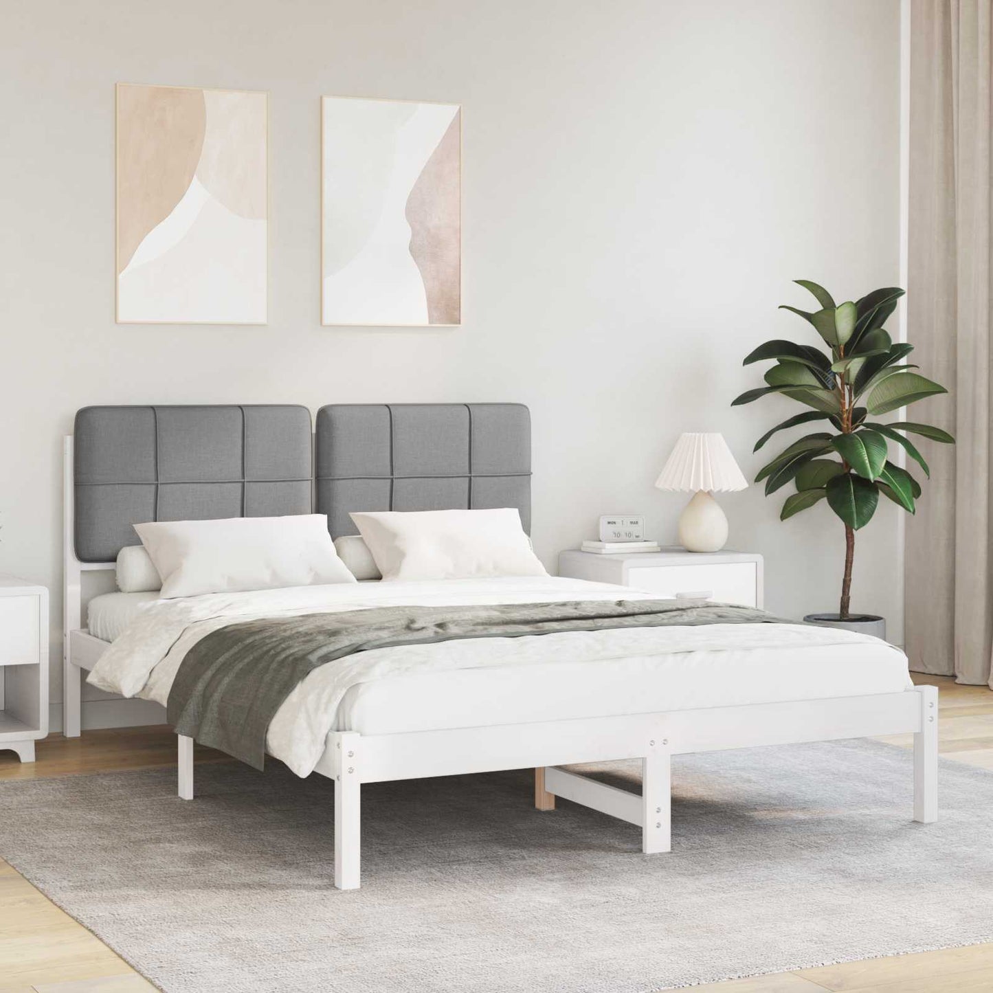 Sengestel med Polstret Hovedgavl Lysegrå 150 x 200 cm