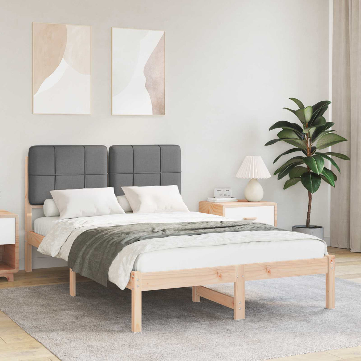 Sengestel med Polstret Hovedgavl Mørkegrå 120 x 200 cm