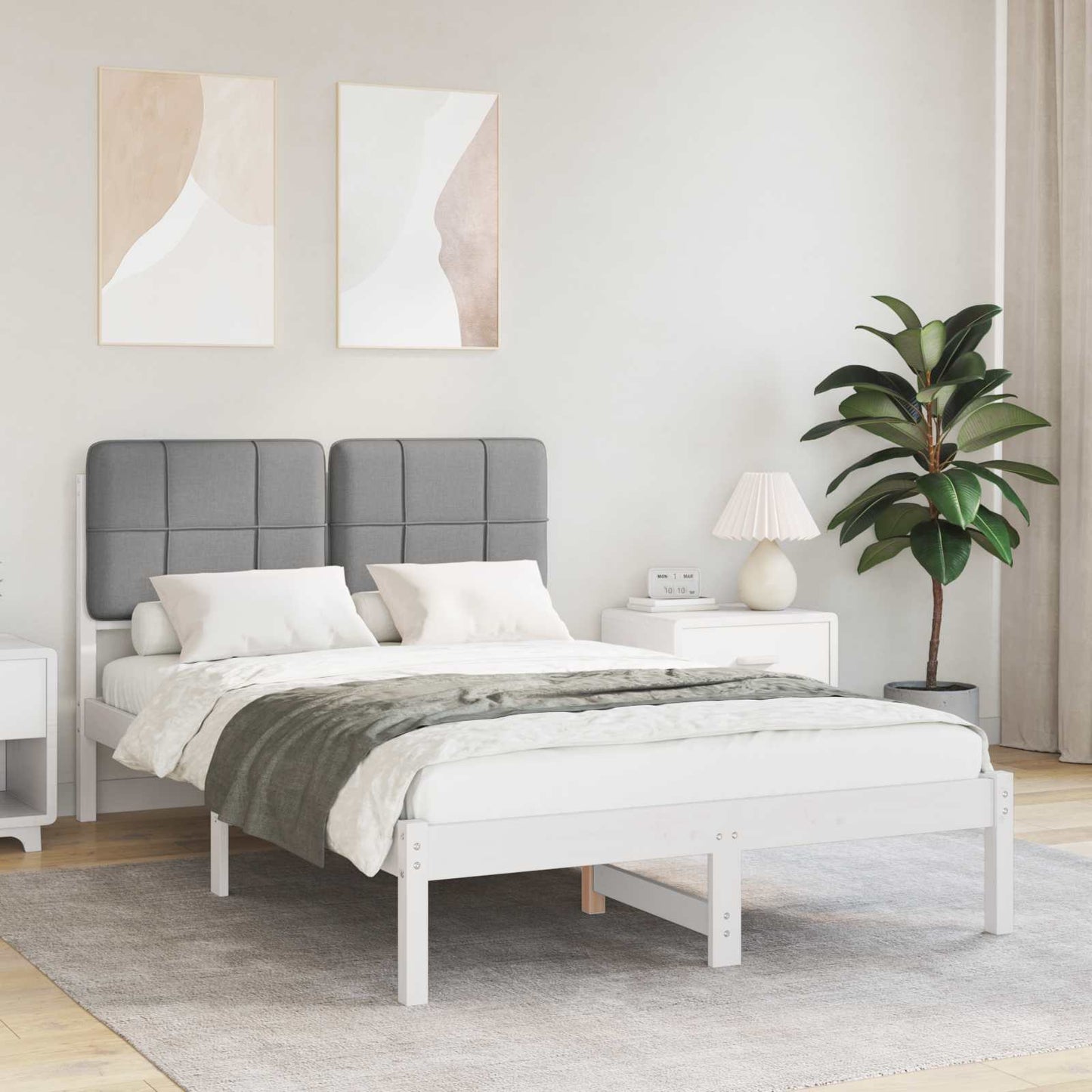 Sengestel med Polstret Hovedgavl Lysegrå 120 x 200 cm