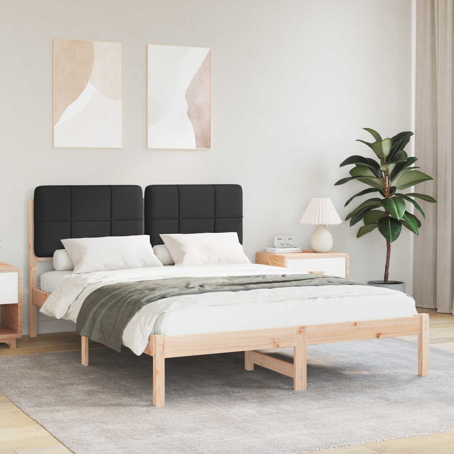 Sengestel med Polstret Hovedgavl Sort 140 x 190 cm