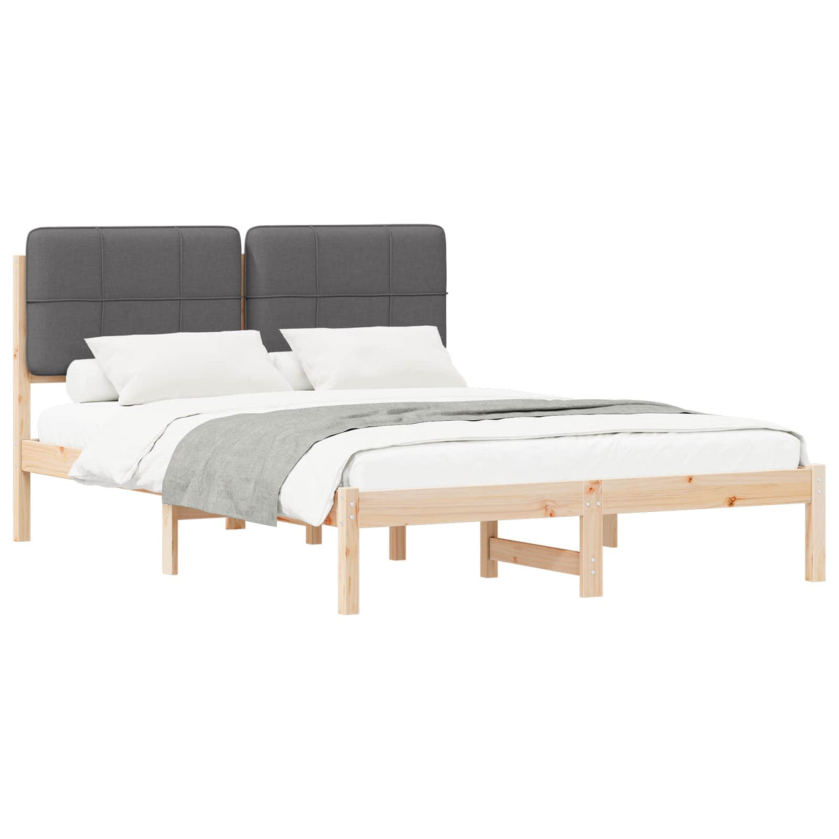 Sengestel med Polstret Hovedgavl Mørkegrå 135 x 190 cm