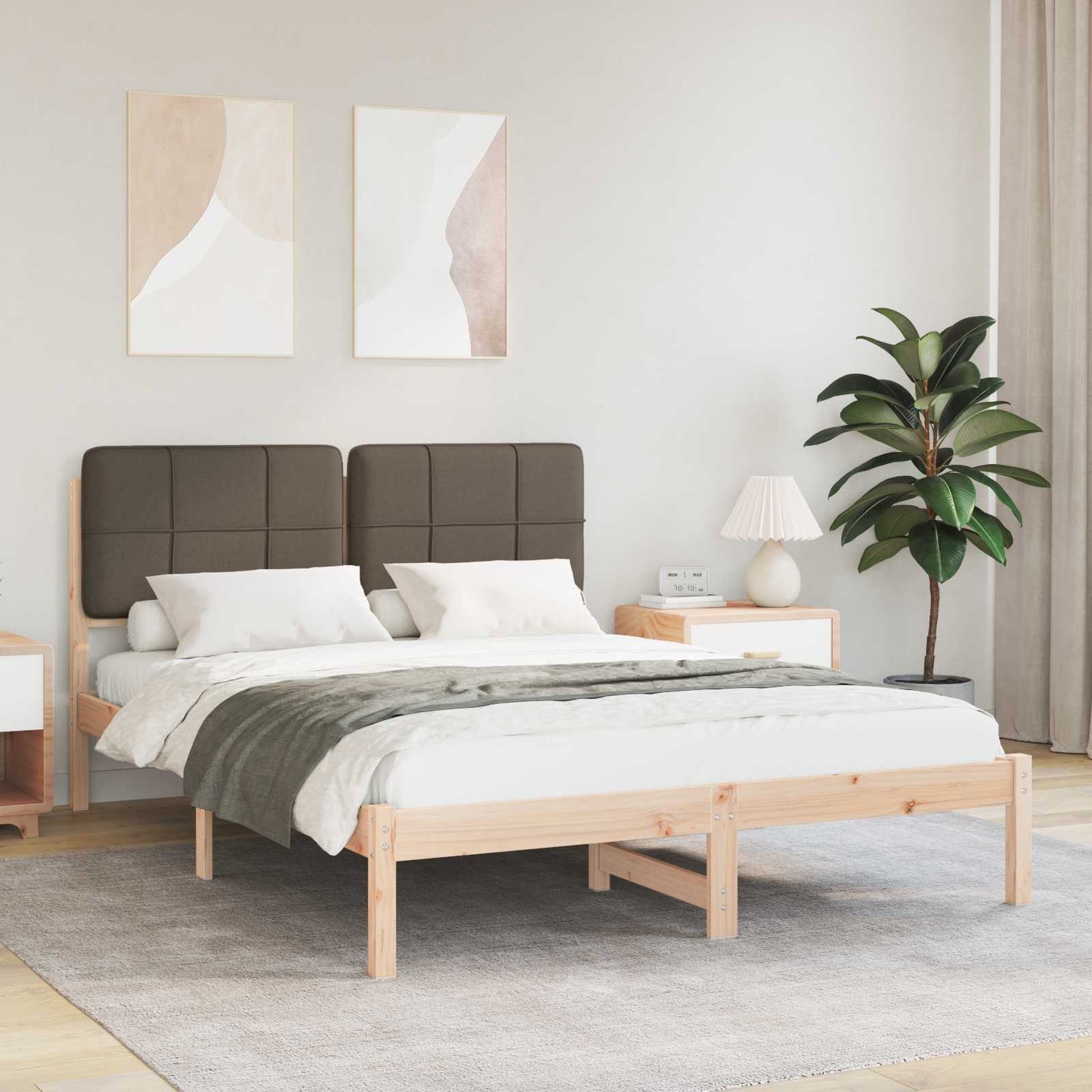Sengestel med Polstret Hovedgavl Gråbrun 135 x 190 cm