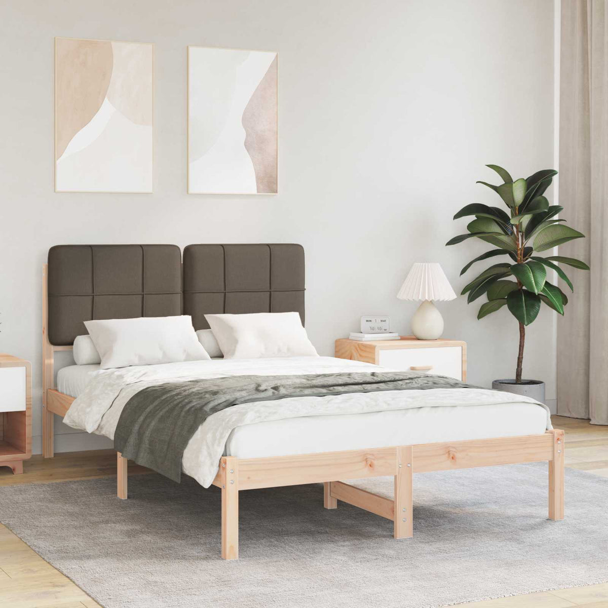 Sengestel med Polstret Hovedgavl Gråbrun 120 x 190 cm