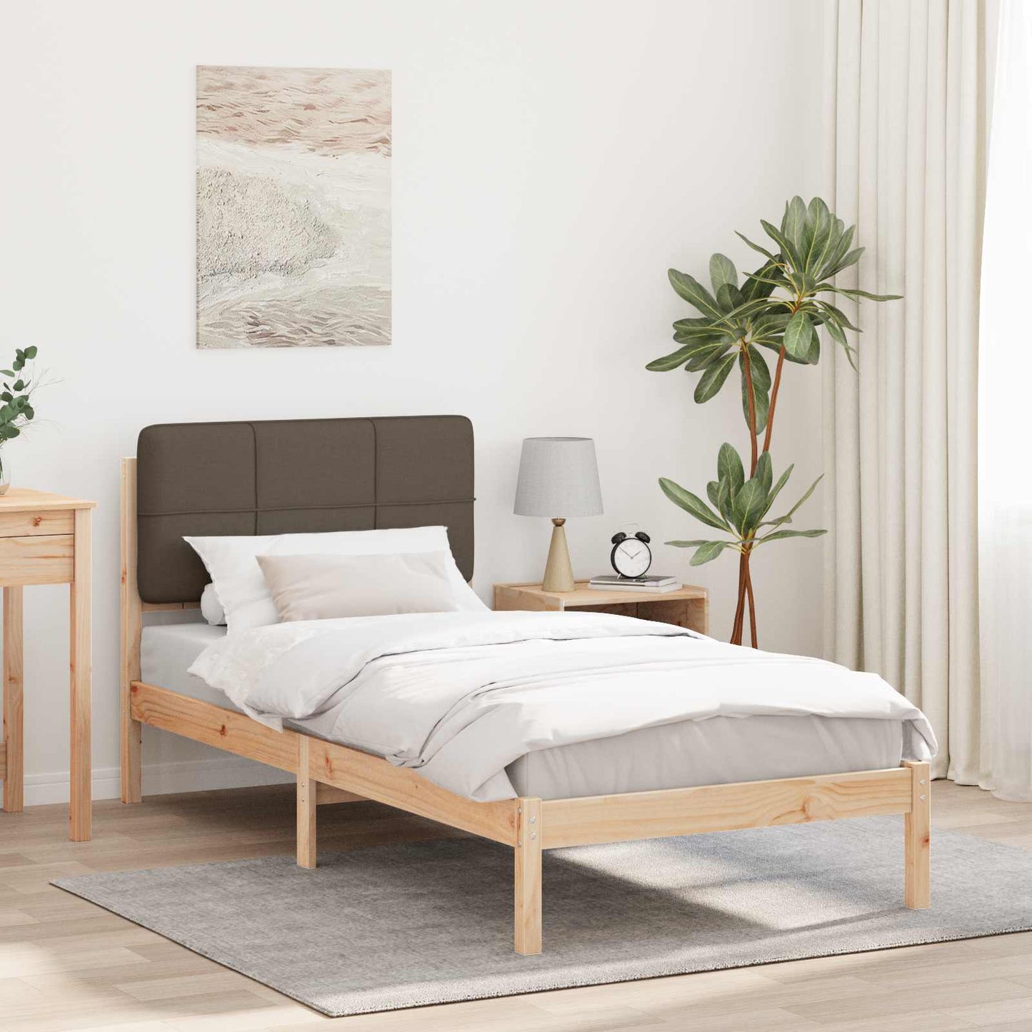 Sengestel med Polstret Hovedgavl Gråbrun 100 x 200 cm