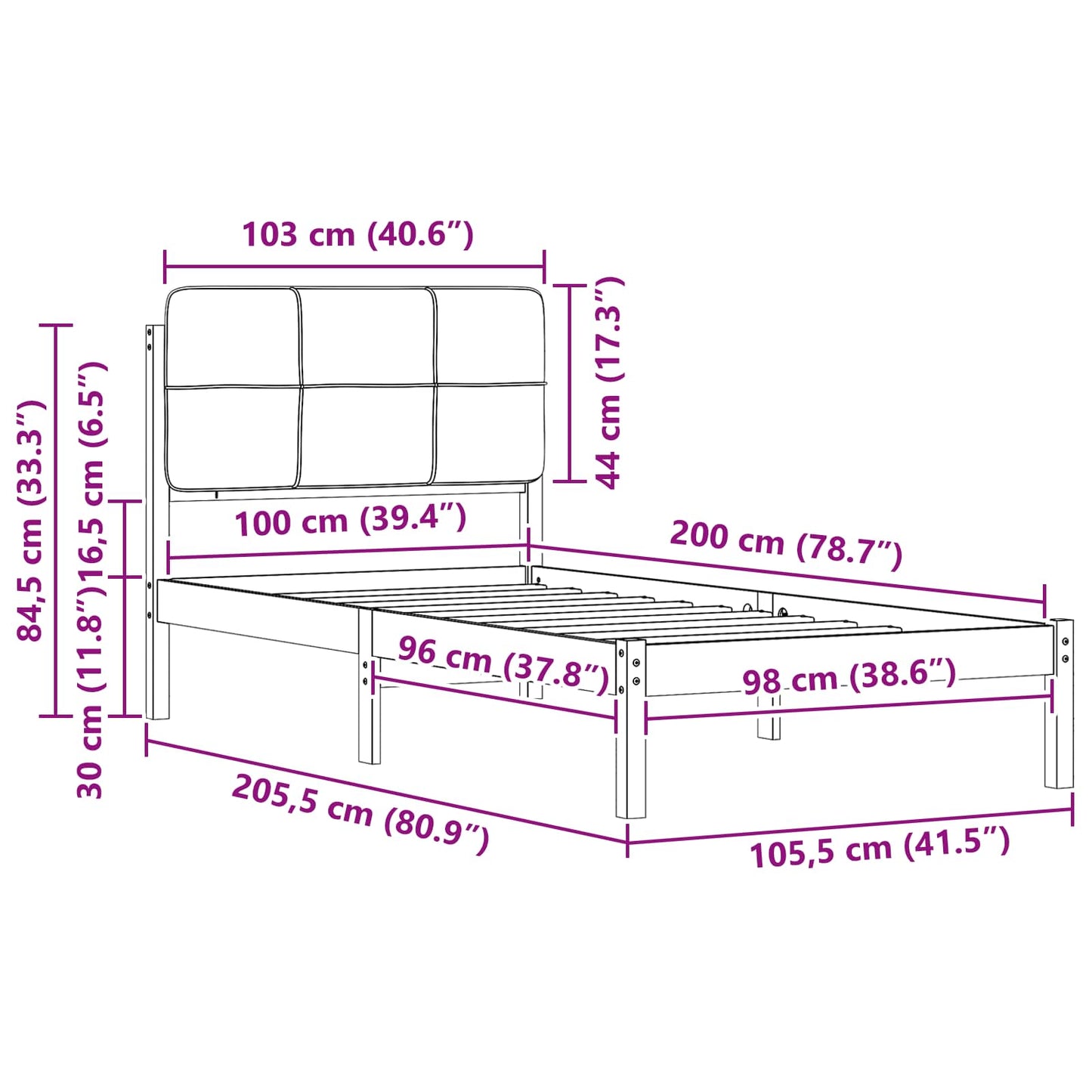 Sengestel med Polstret Hovedgavl Gråbrun 100 x 200 cm