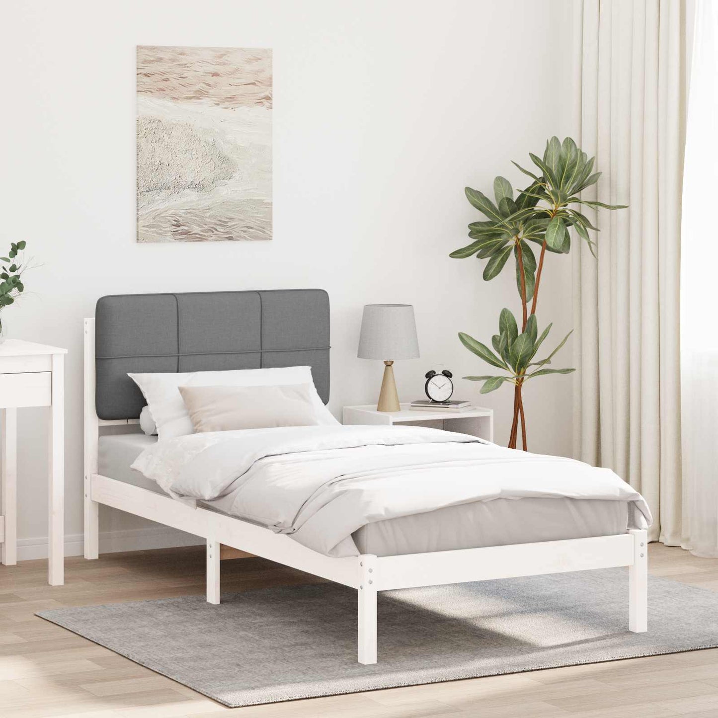 Sengestel med Polstret Hovedgavl Lysegrå 90 x 200 cm