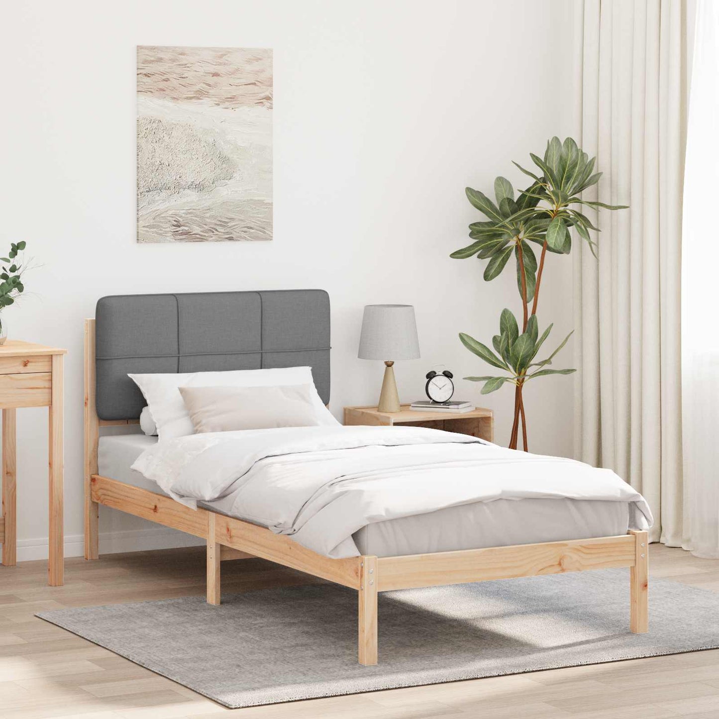 Sengestel med Polstret Hovedgavl Lysegrå 75 x 190 cm