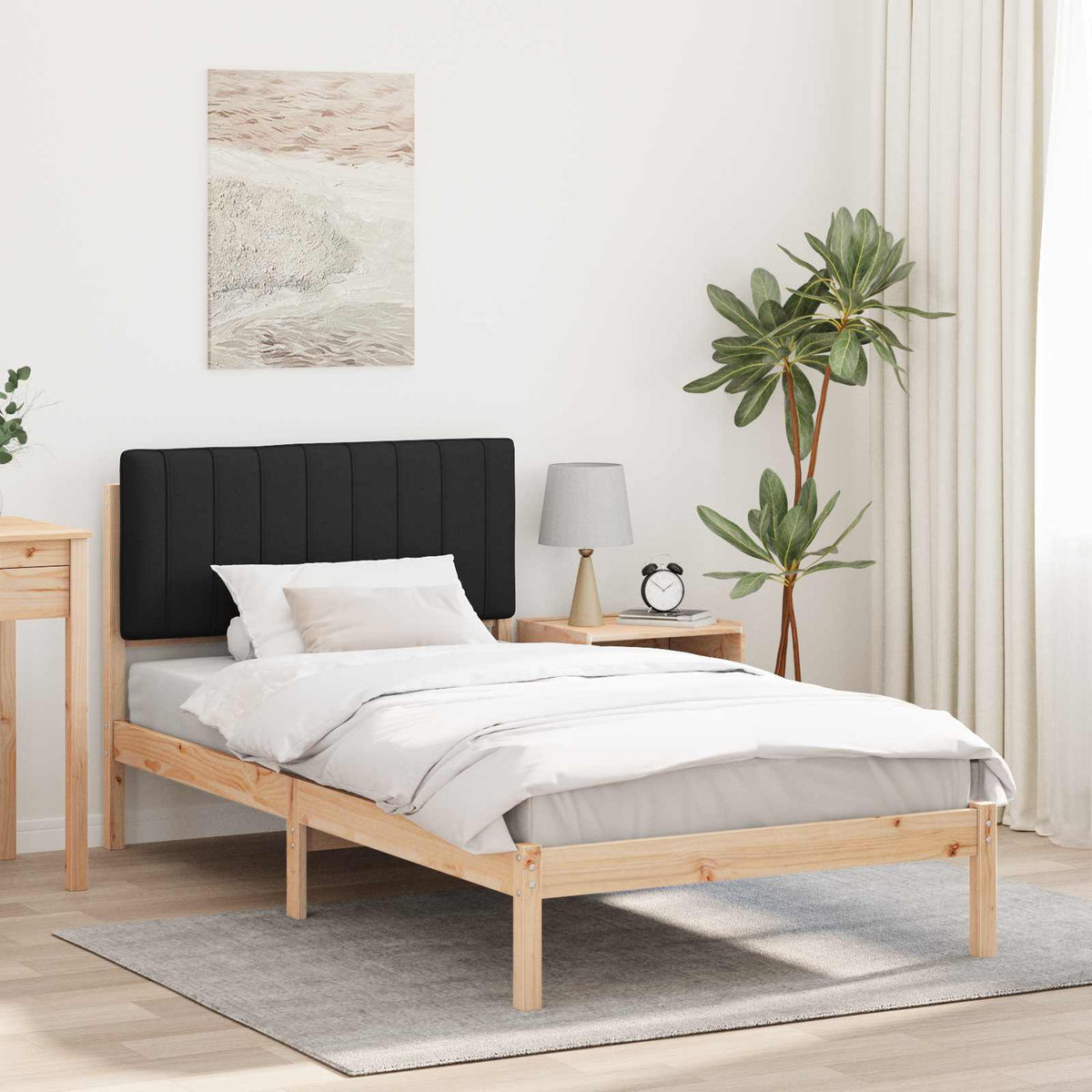 Sengestel med Polstret Hovedgavl Sort 100 x 200 cm
