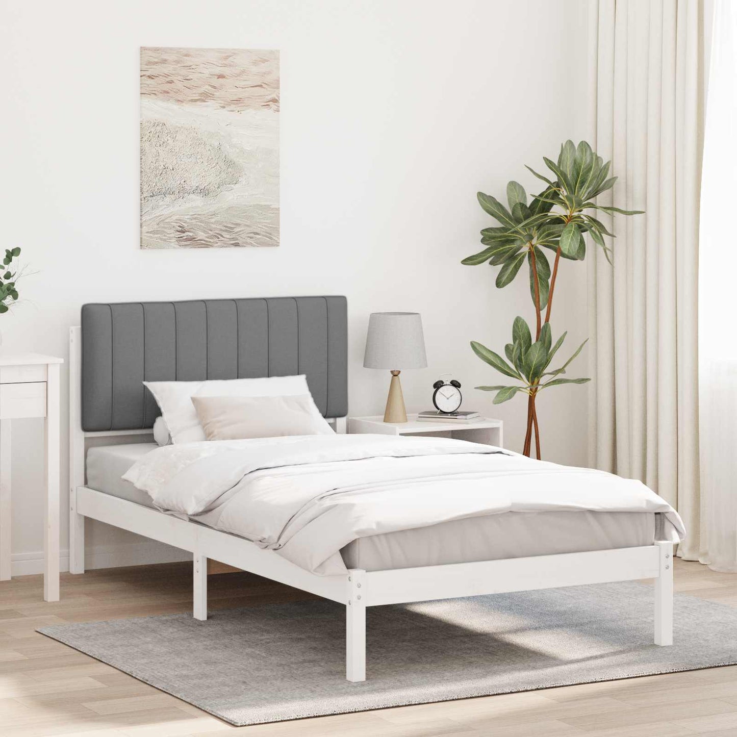 Sengestel med Polstret Hovedgavl Lysegrå 100 x 200 cm