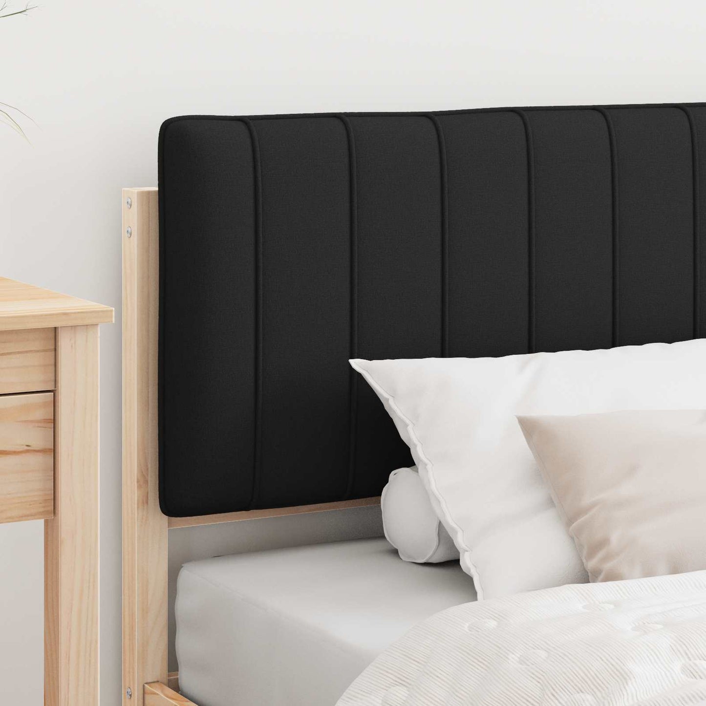 Sengestel med Polstret Hovedgavl Naturlig og sort 90 x 200 cm