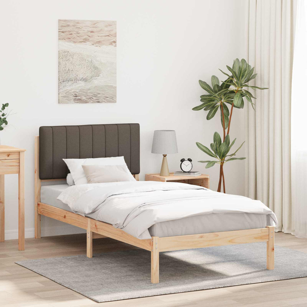 Sengestel med Polstret Hovedgavl Naturlig og Taupe 90 x 200 cm