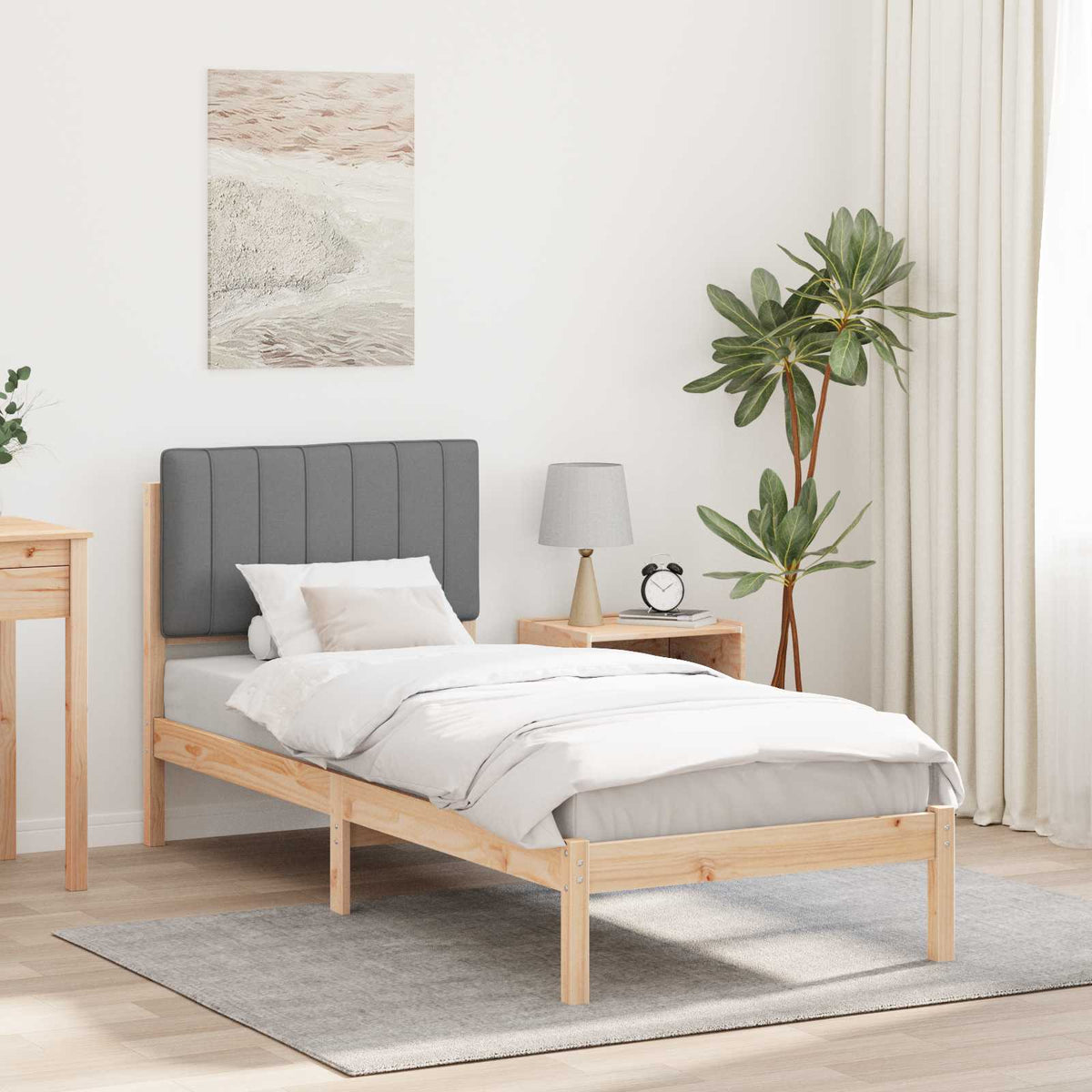 Sengestel med Polstret Hovedgavl Lysegrå 80 x 200 cm