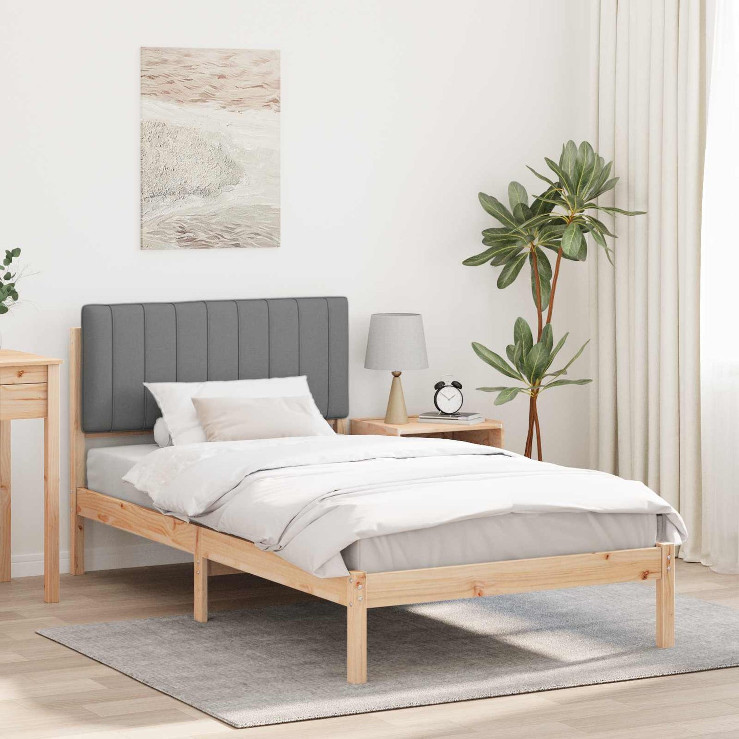 Sengestel med Polstret Hovedgavl Lysegrå 90 x 190 cm