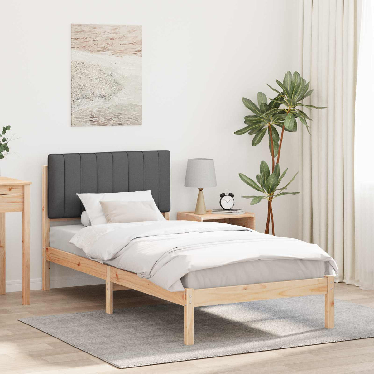 Sengestel med Polstret Hovedgavl Mørkegrå 90 x 190 cm