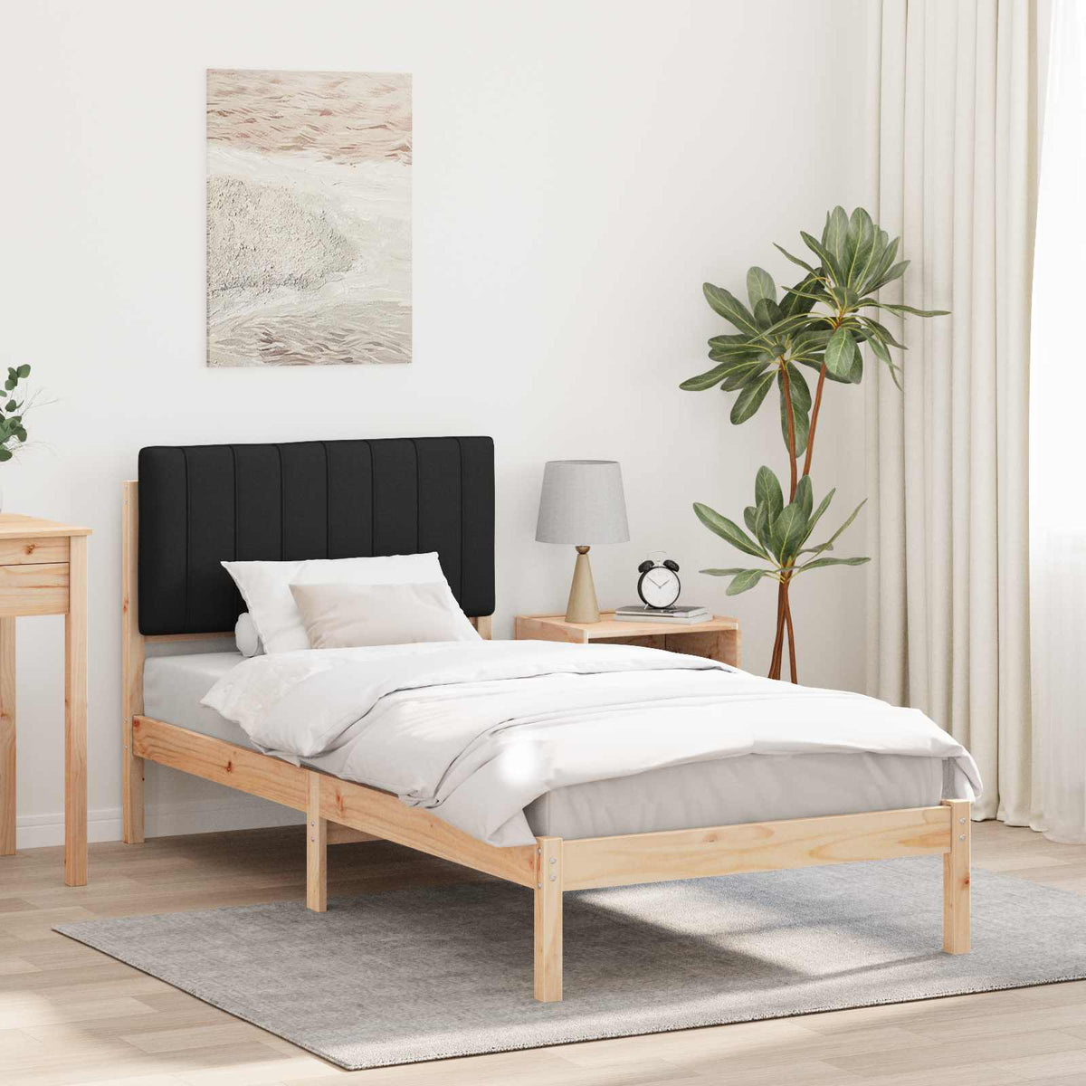 Sengestel med Polstret Hovedgavl Sort 90 x 190 cm