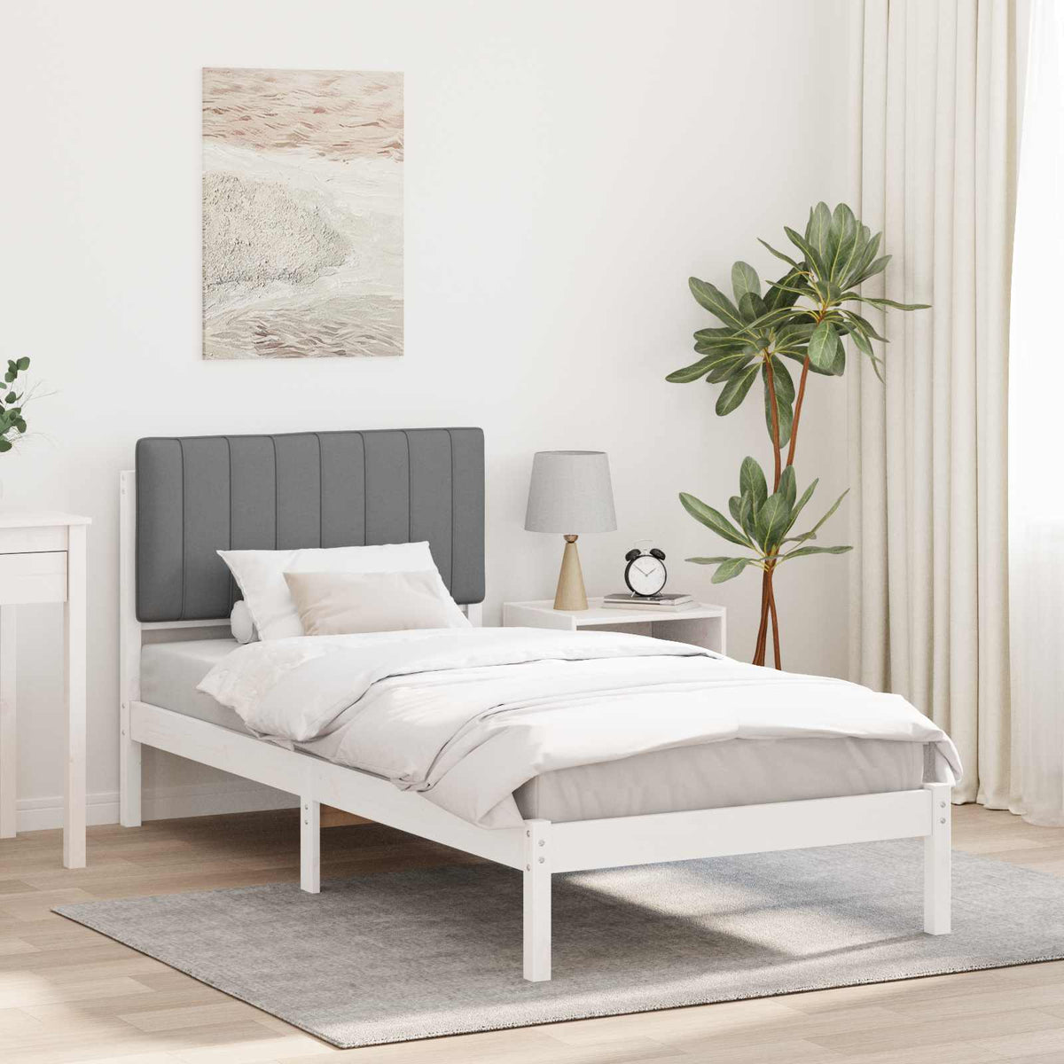 Sengestel med Polstret Hovedgavl Lysegrå 90 x 190 cm