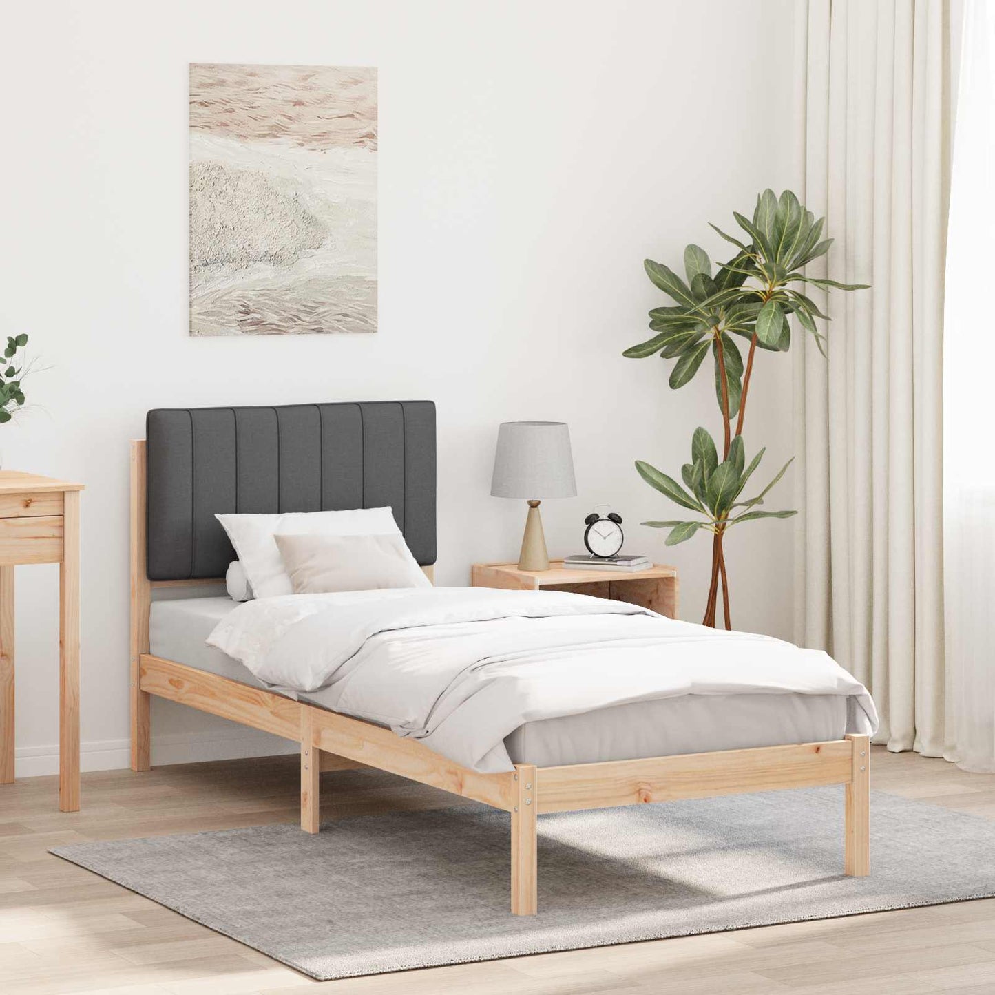 Sengestel med Polstret Hovedgavl Mørkegrå 75 x 190 cm