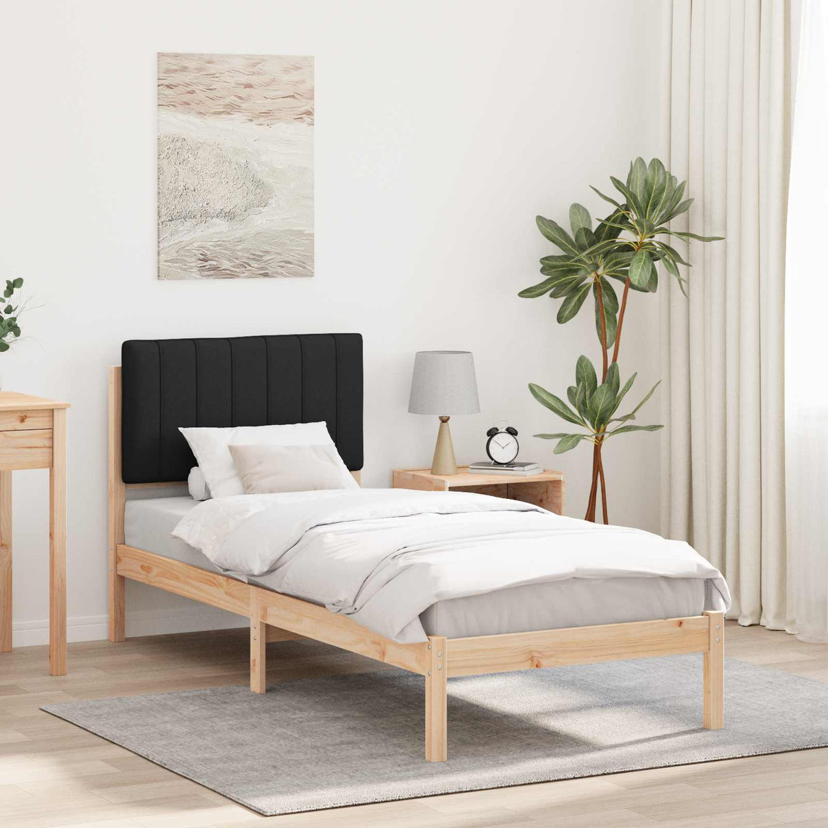 Sengestel med Polstret Hovedgavl Sort 75 x 190 cm