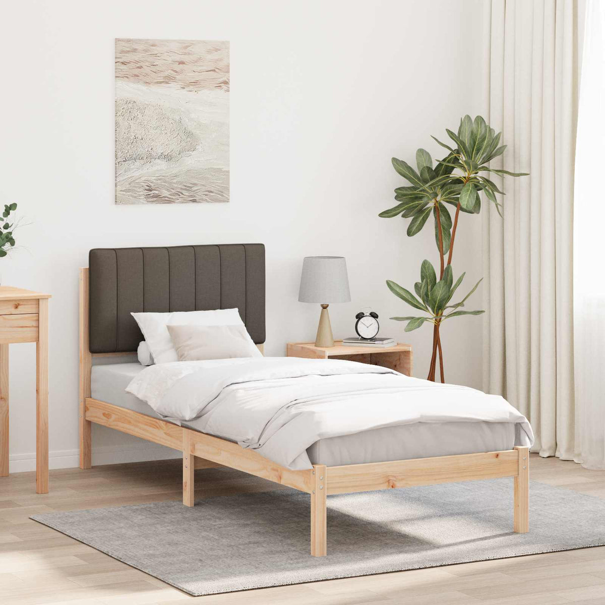 Sengestel med Polstret Hovedgavl Gråbrun 75 x 190 cm