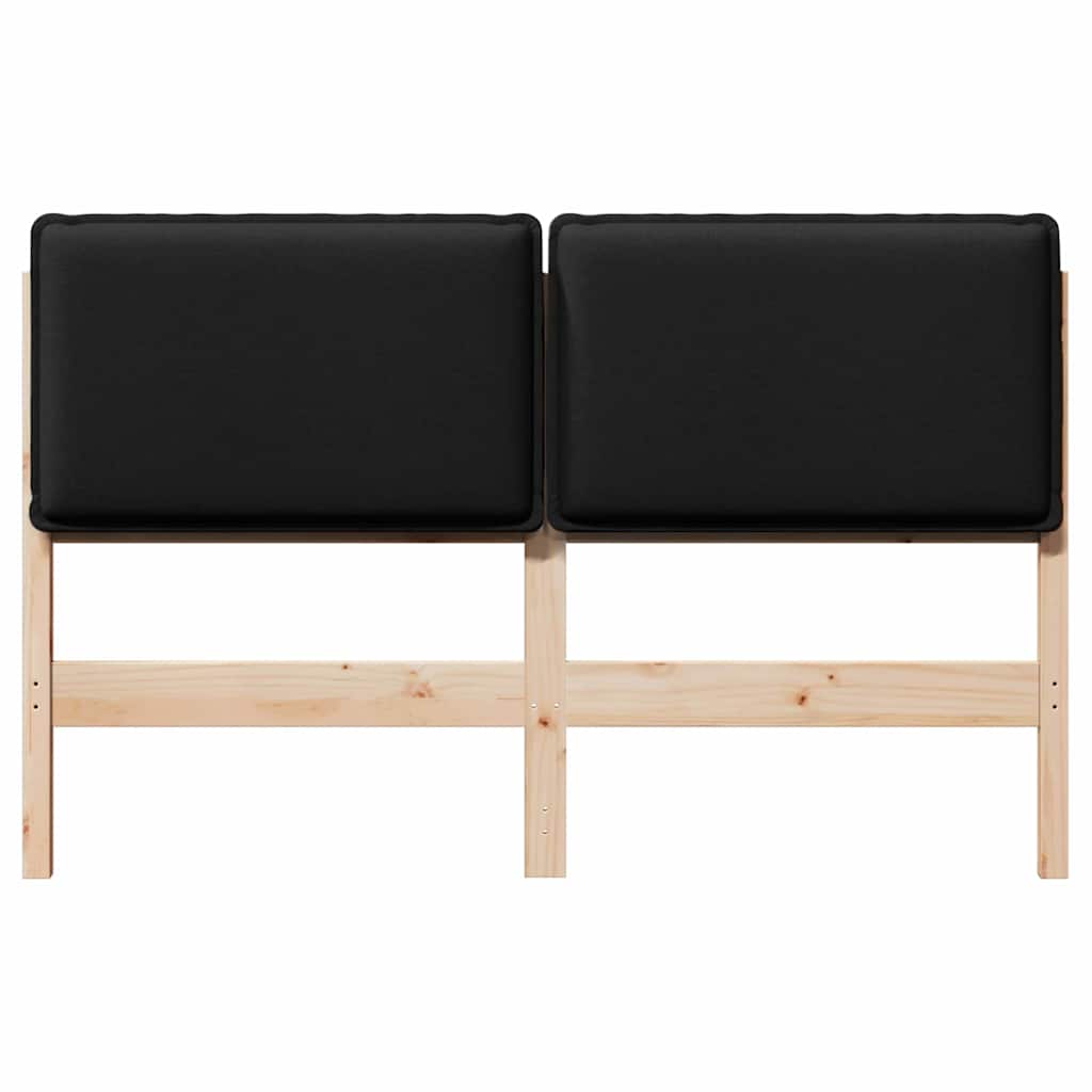 Polstret sengegavl Naturlig og sort 140 cm Massiv fyrretræ