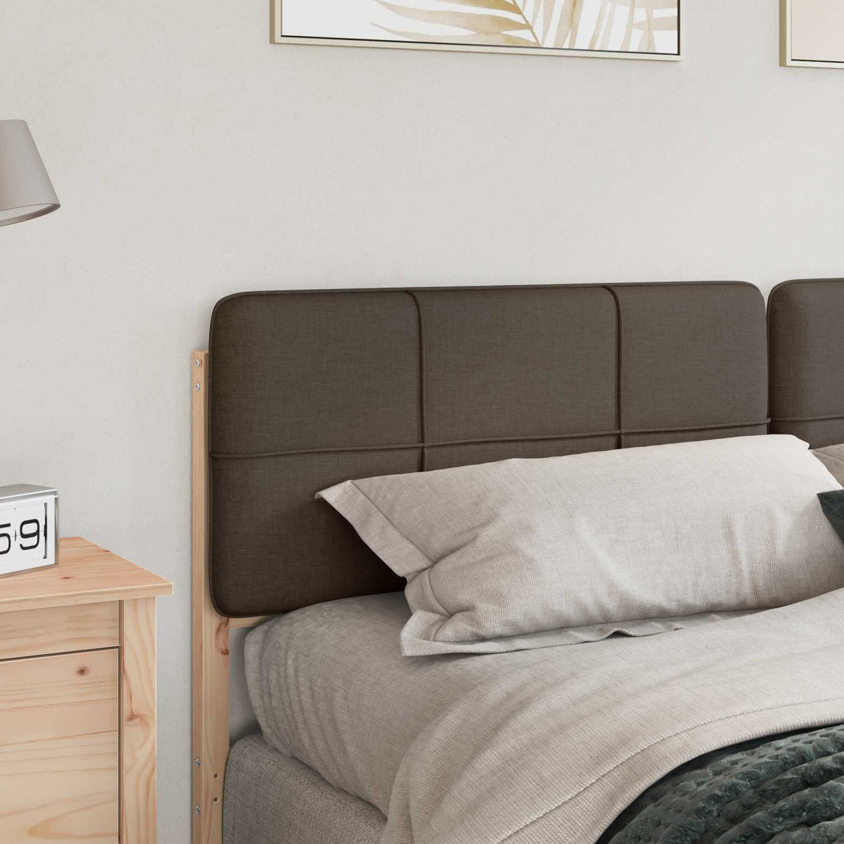 Polstret sengegavl Brun og Taupe 200 cm Massiv fyrretræ