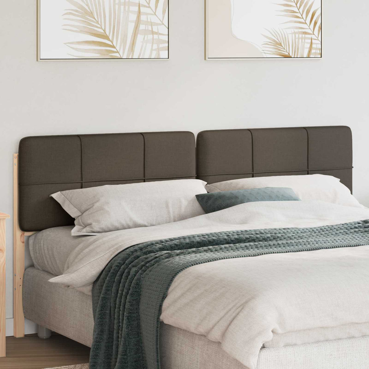 Polstret sengegavl Brun og Taupe 200 cm Massiv fyrretræ
