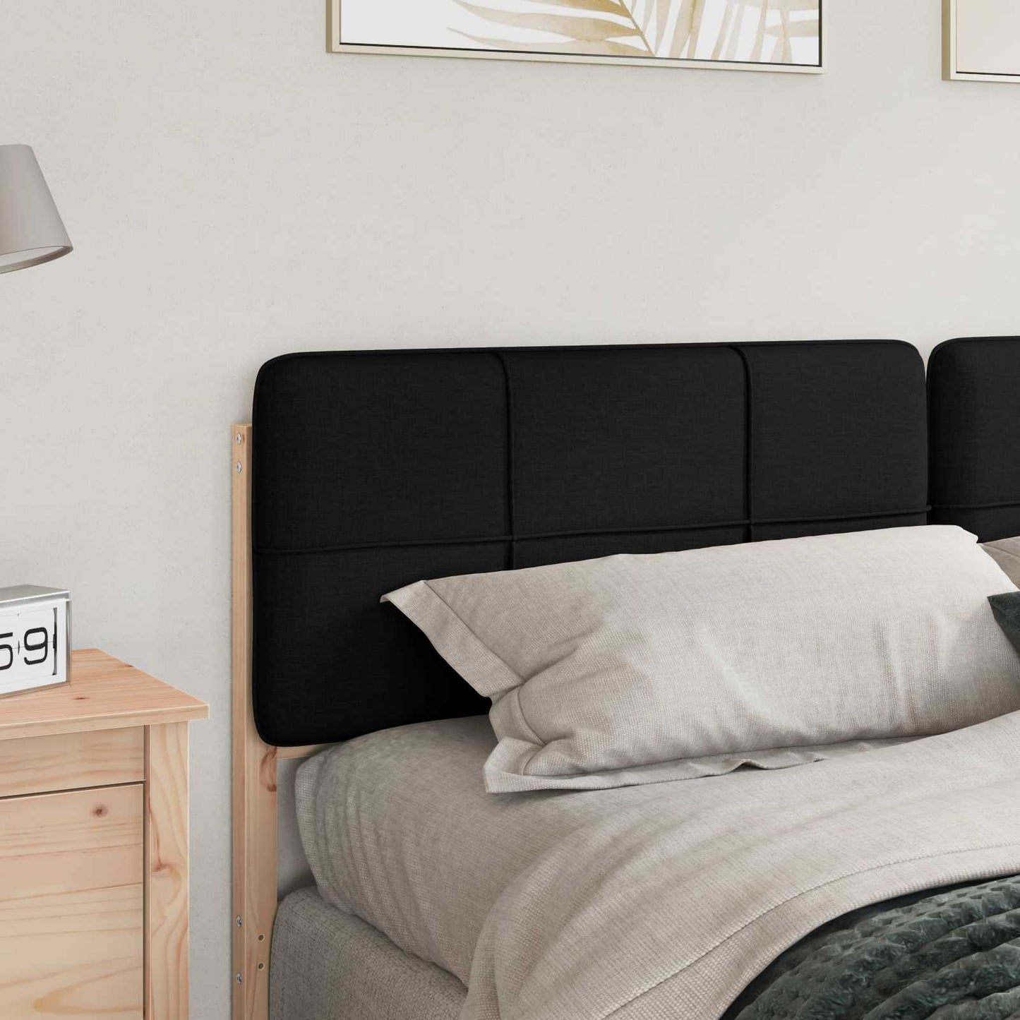Polstret sengegavl Brun og sort 180 cm Massiv fyrretræ