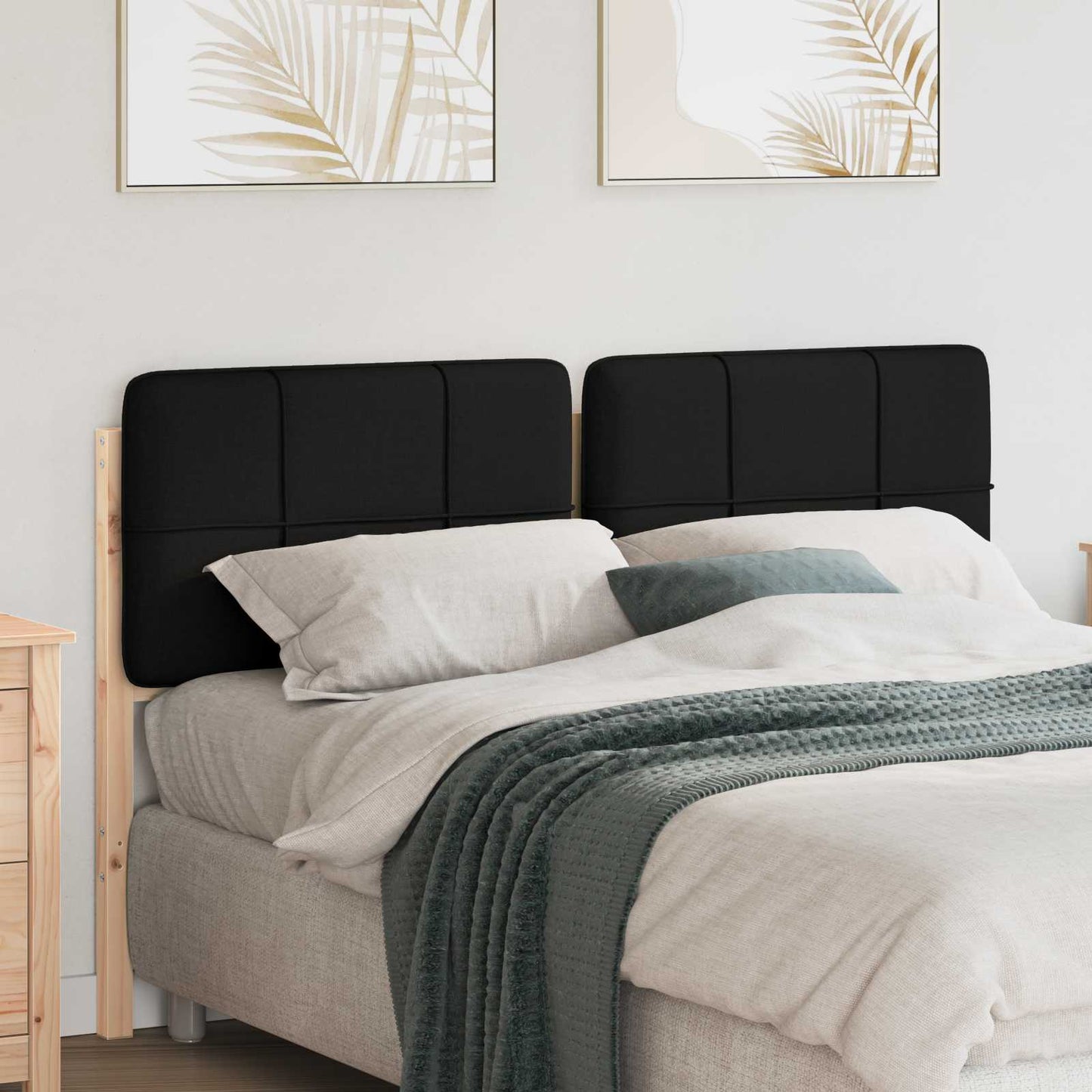 Polstret sengegavl Brun og sort 160 cm Massiv fyrretræ