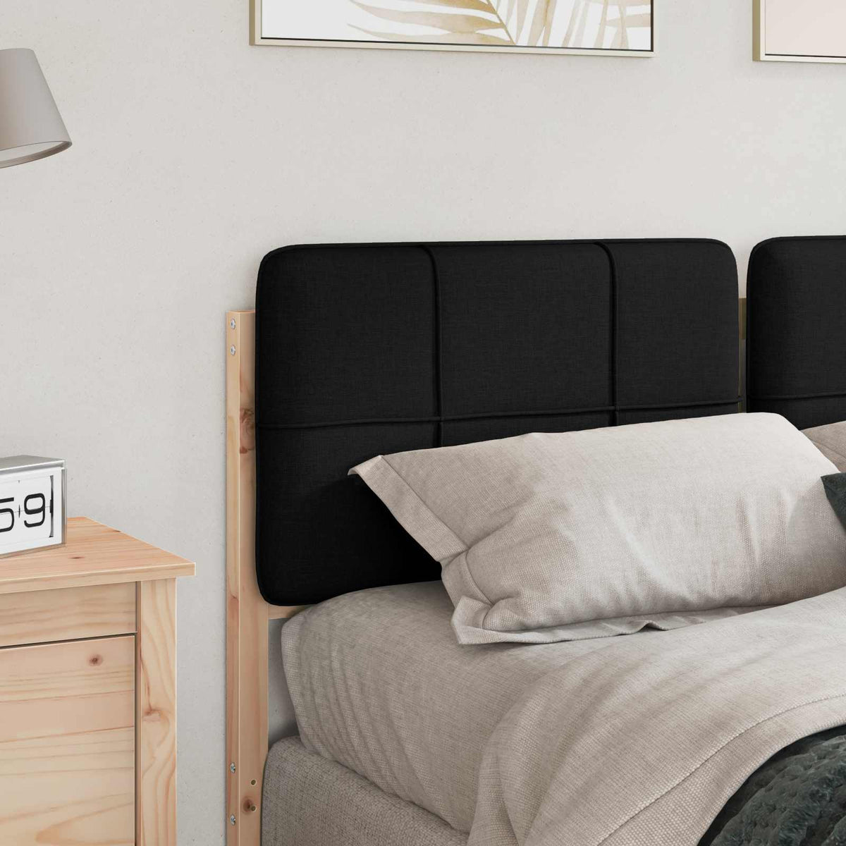 Polstret sengegavl Brun og sort 135 cm Massiv fyrretræ