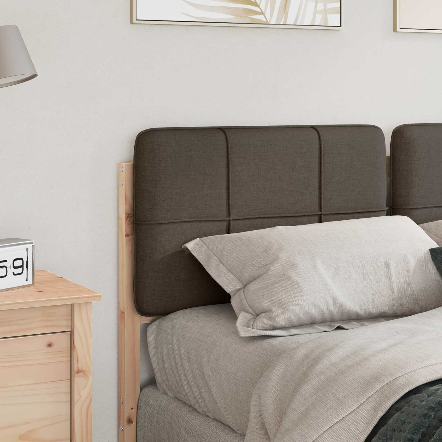 Polstret sengegavl Brun og Taupe 135 cm Massiv fyrretræ
