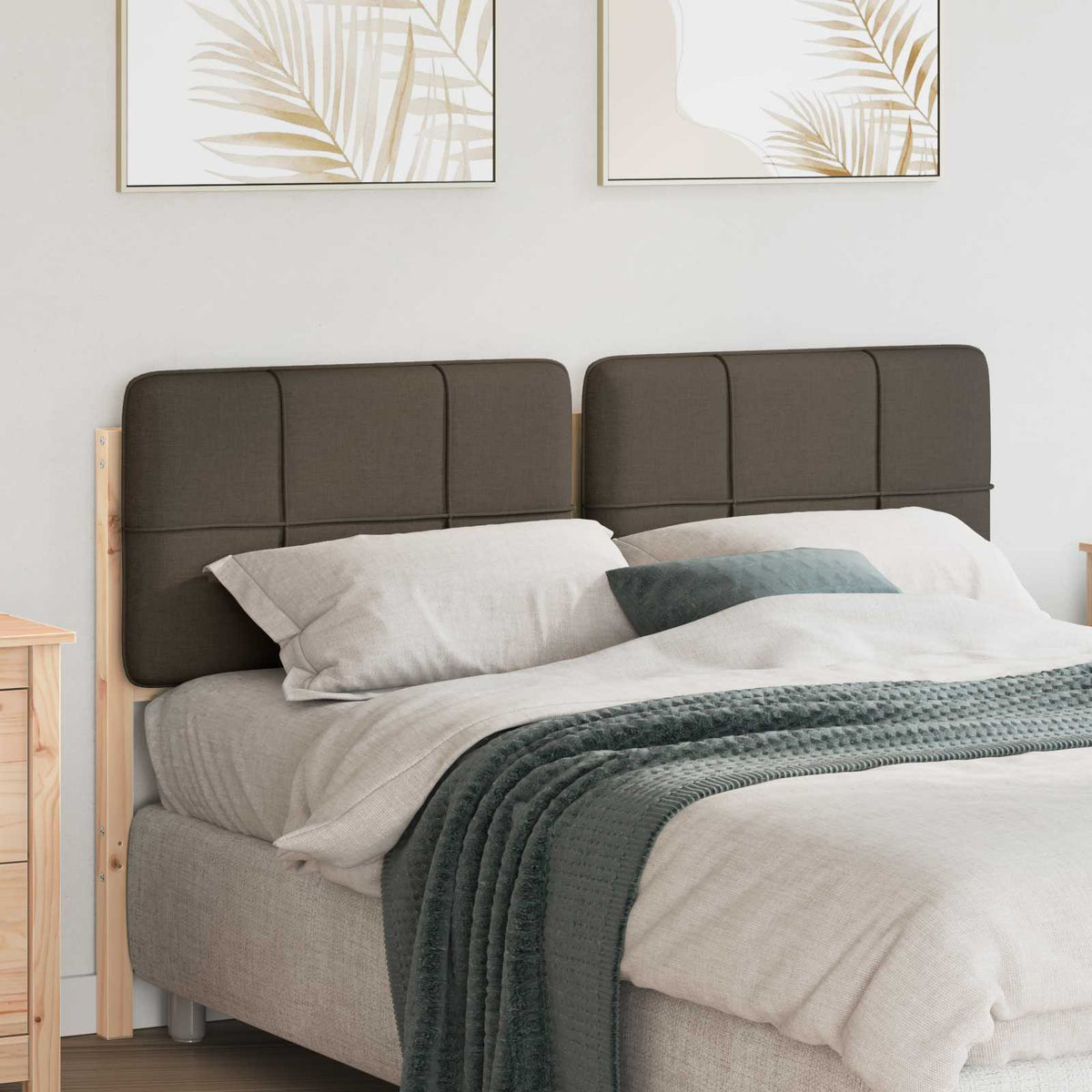 Polstret sengegavl Brun og Taupe 120 cm Massiv fyrretræ