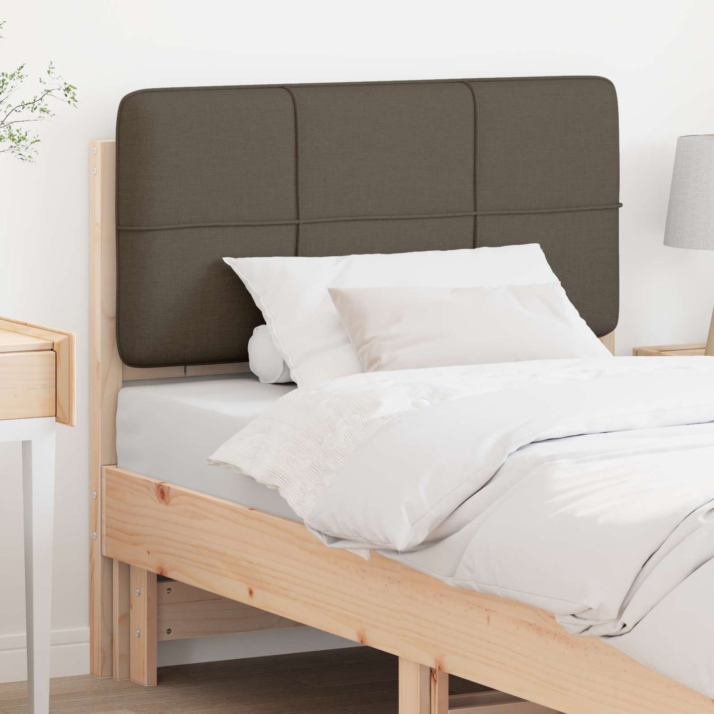 Polstret sengegavl Brun og Taupe 100 cm Massiv fyrretræ