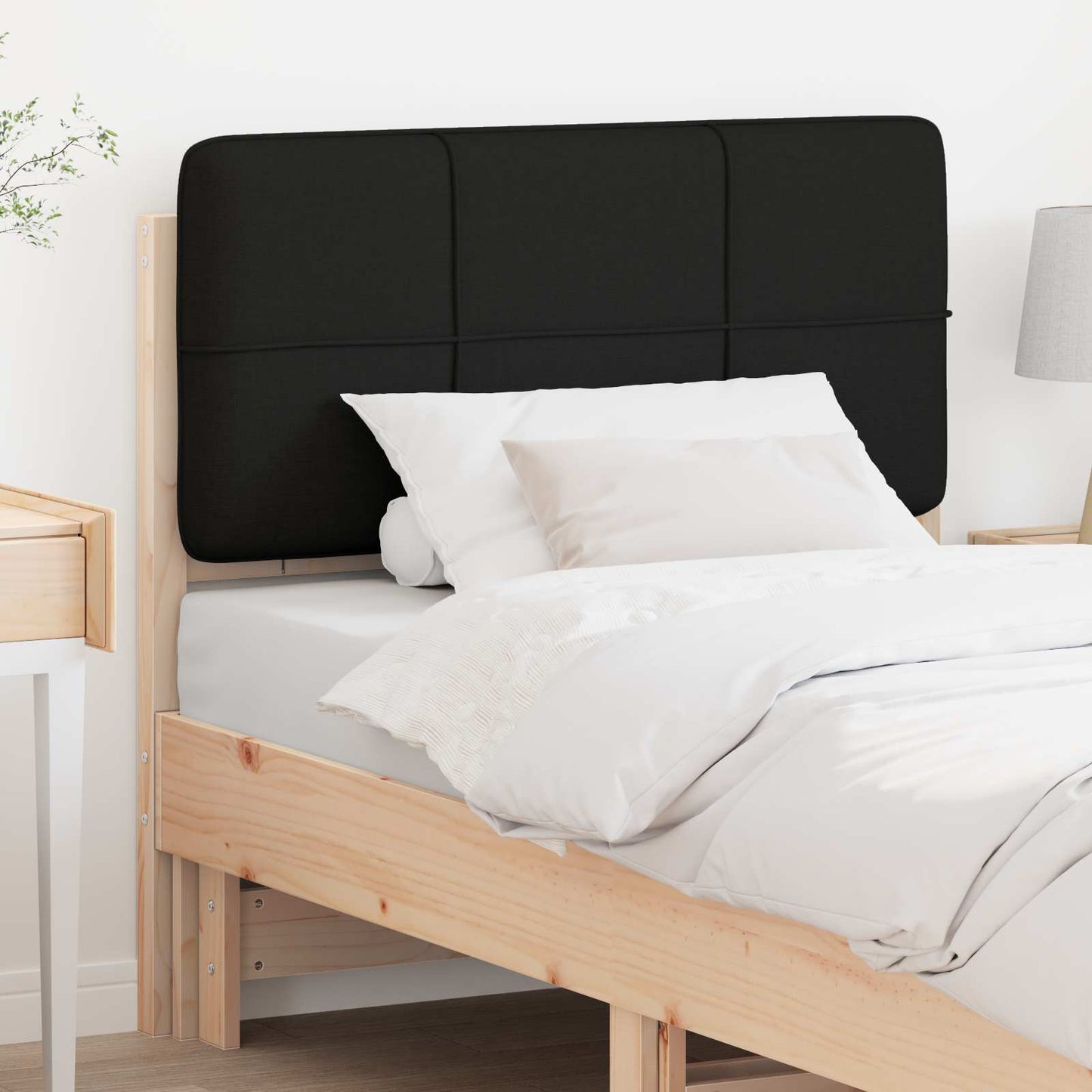 Polstret sengegavl Brun og sort 90 cm Massiv fyrretræ