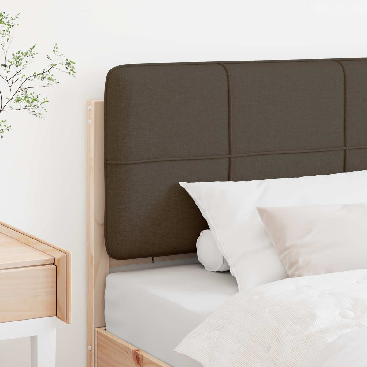 Polstret sengegavl Brun og Taupe 80 cm Massiv fyrretræ