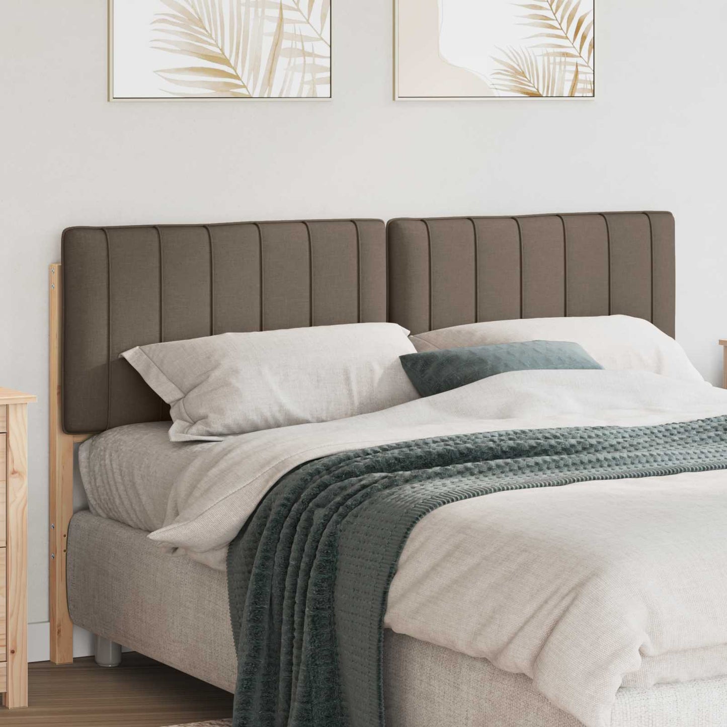 Polstret sengegavl Brun og Taupe 160 cm Massiv fyrretræ