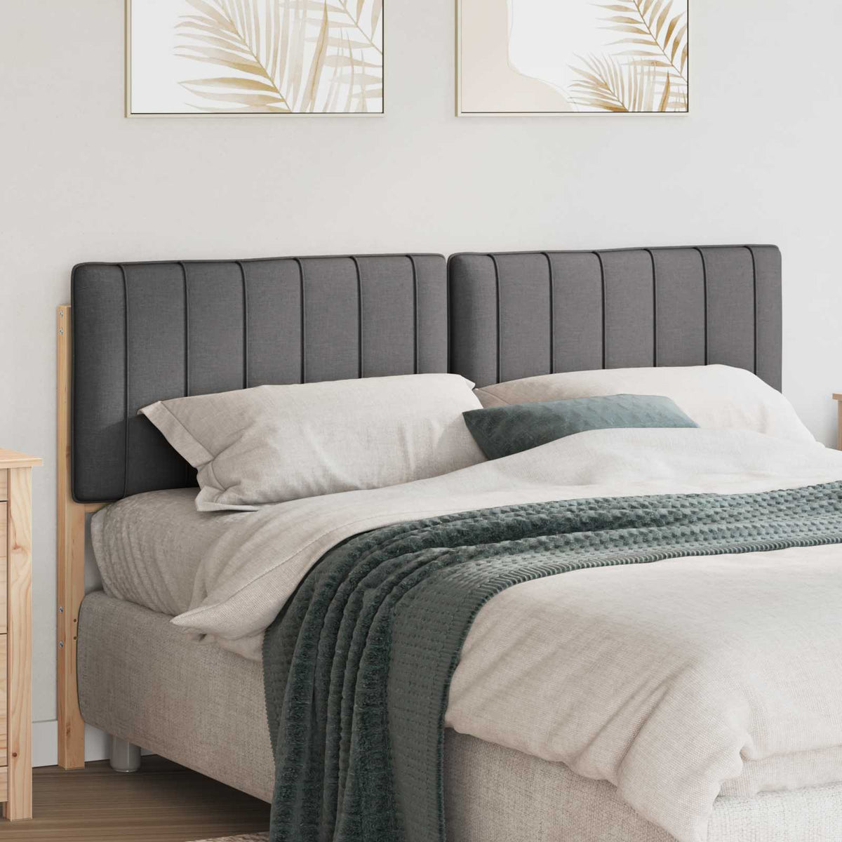 Polstret sengegavl Brun og mørkegrå 150 cm Massiv fyrretræ