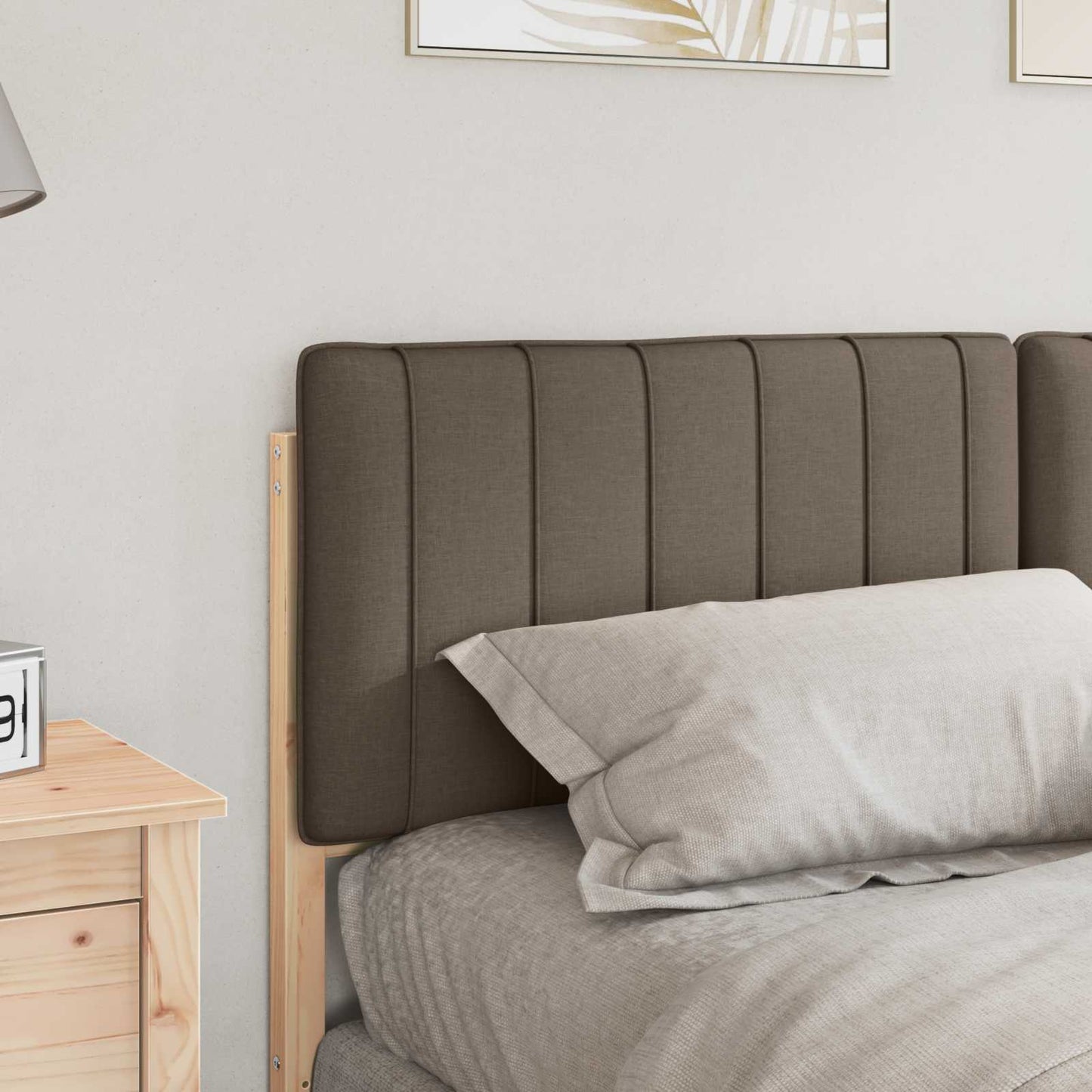 Polstret sengegavl Brun og Taupe 150 cm Massiv fyrretræ