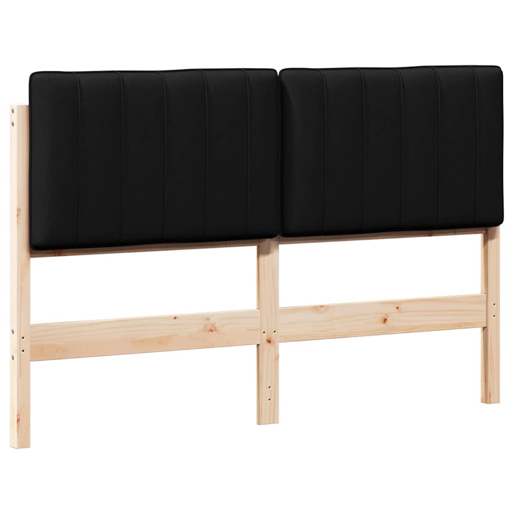 Polstret sengegavl Brun og sort 140 cm Massiv fyrretræ