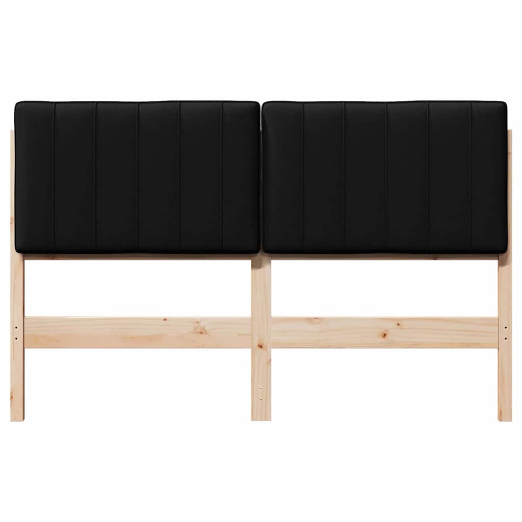 Polstret sengegavl Brun og sort 135 cm Massiv fyrretræ