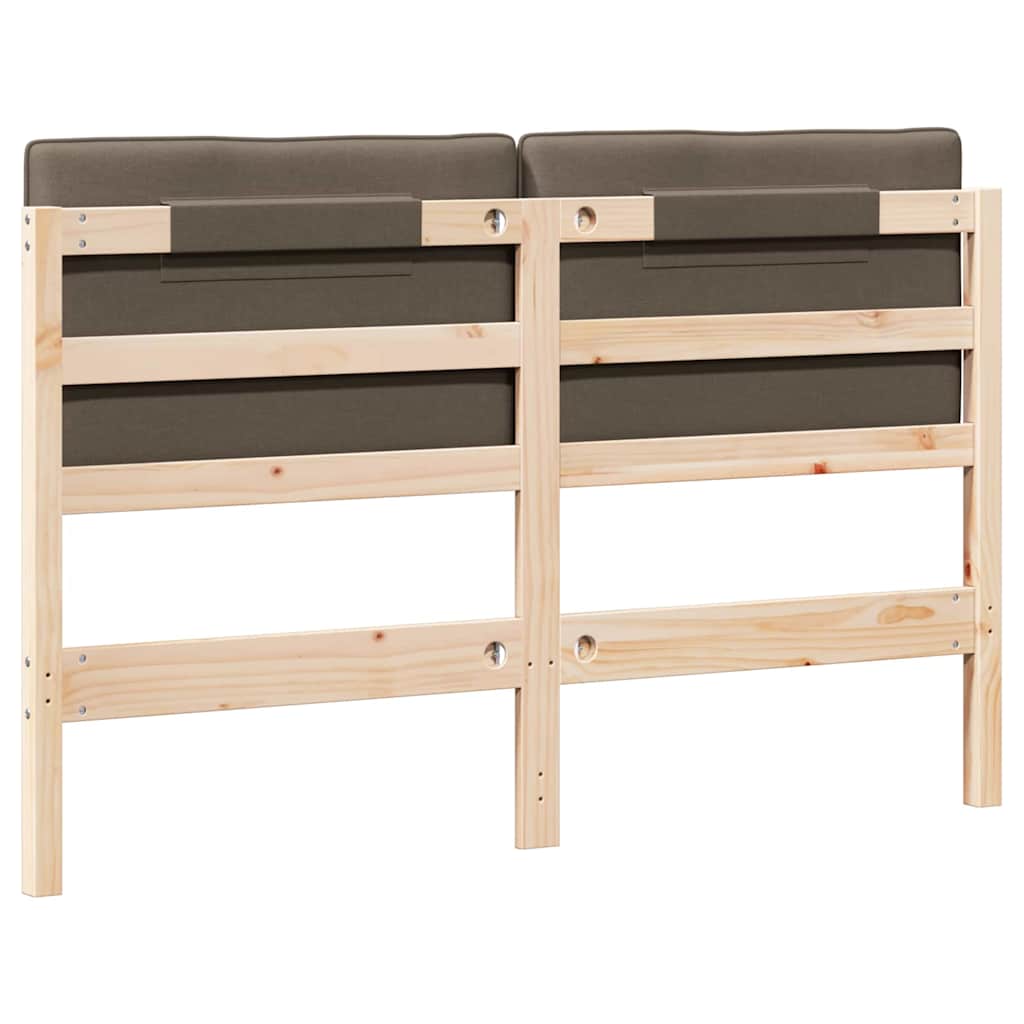 Polstret sengegavl Brun og Taupe 135 cm Massiv fyrretræ