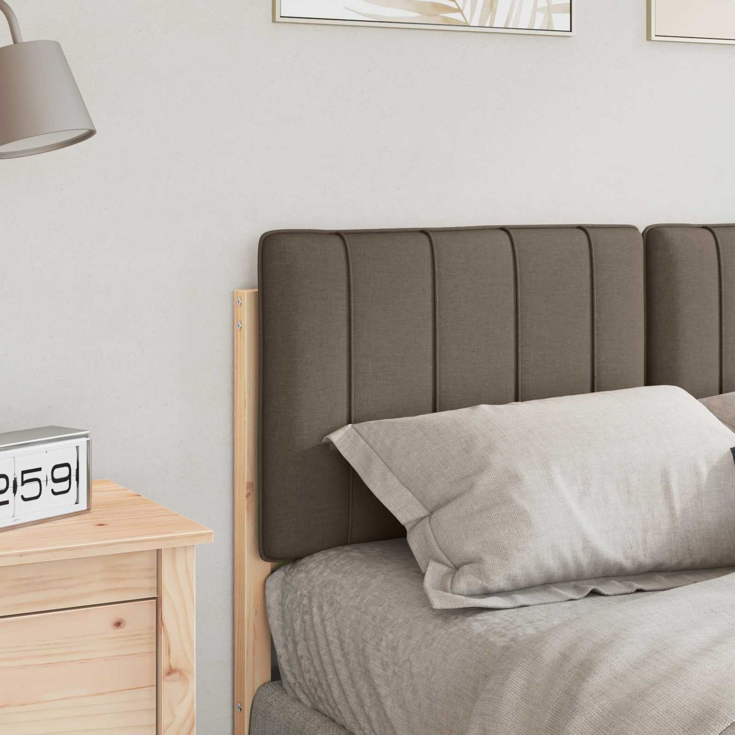 Polstret sengegavl Brun og Taupe 120 cm Massiv fyrretræ