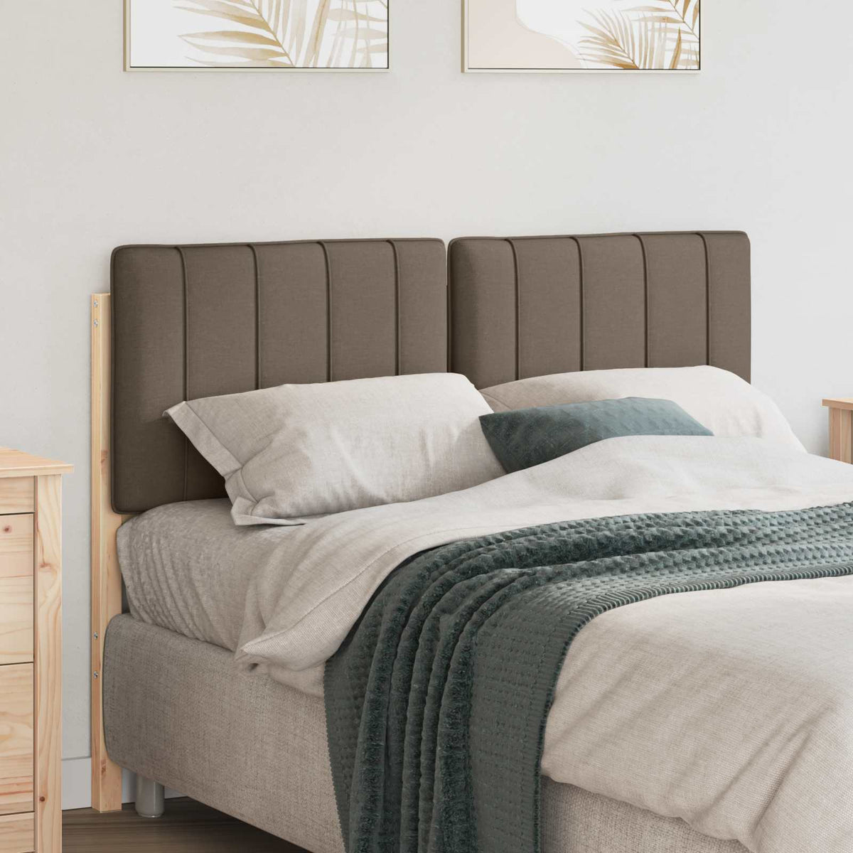 Polstret sengegavl Brun og Taupe 120 cm Massiv fyrretræ